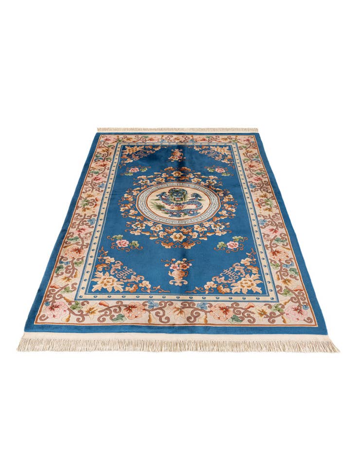 Detail image of  4' 11 x 8' 4  Hand Knotted Carved Pekin Wool Rug