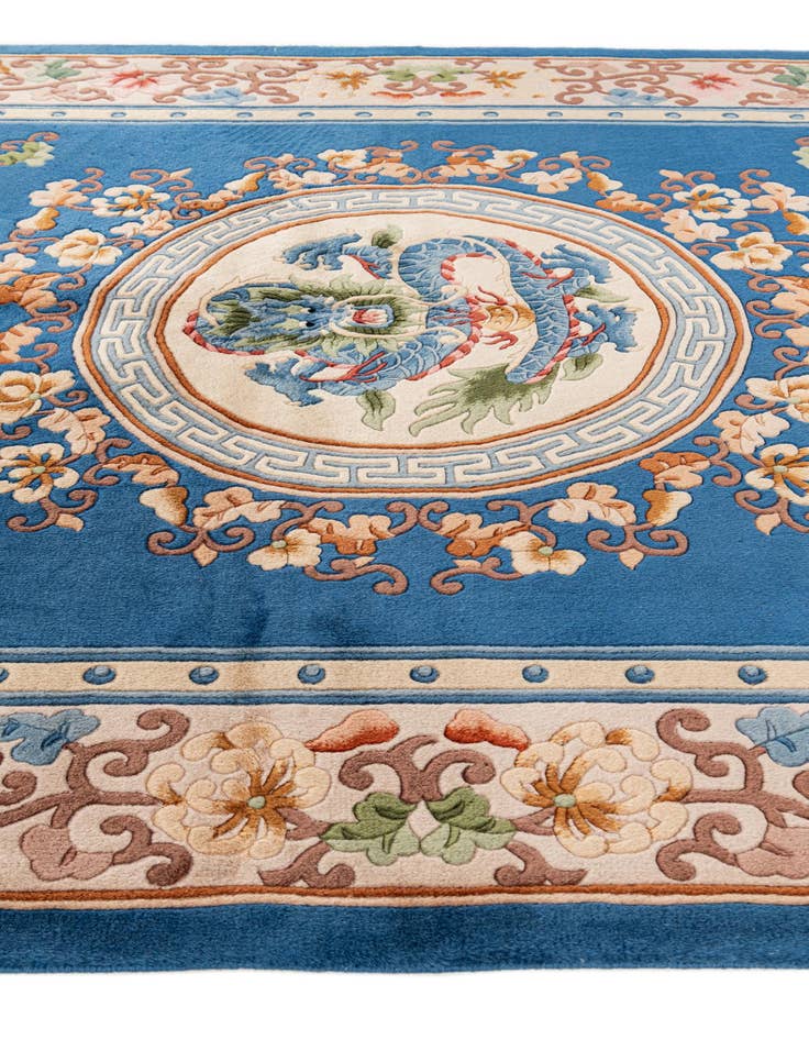 Detail image of  4' 11 x 8' 4  Hand Knotted Carved Pekin Wool Rug