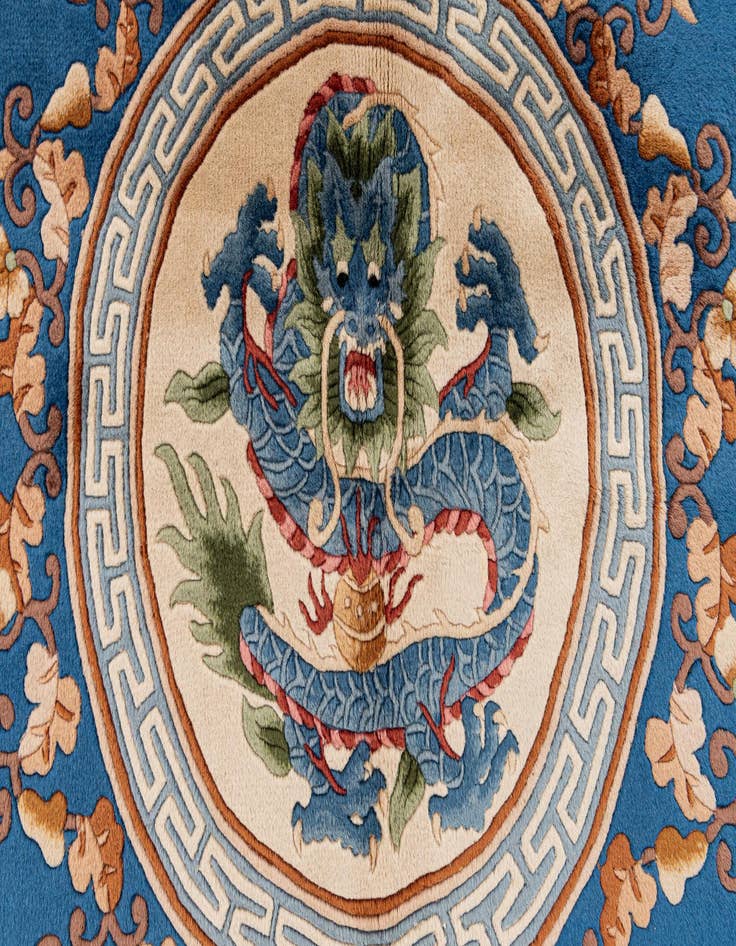 Detail image of  4' 11 x 8' 4  Hand Knotted Carved Pekin Wool Rug