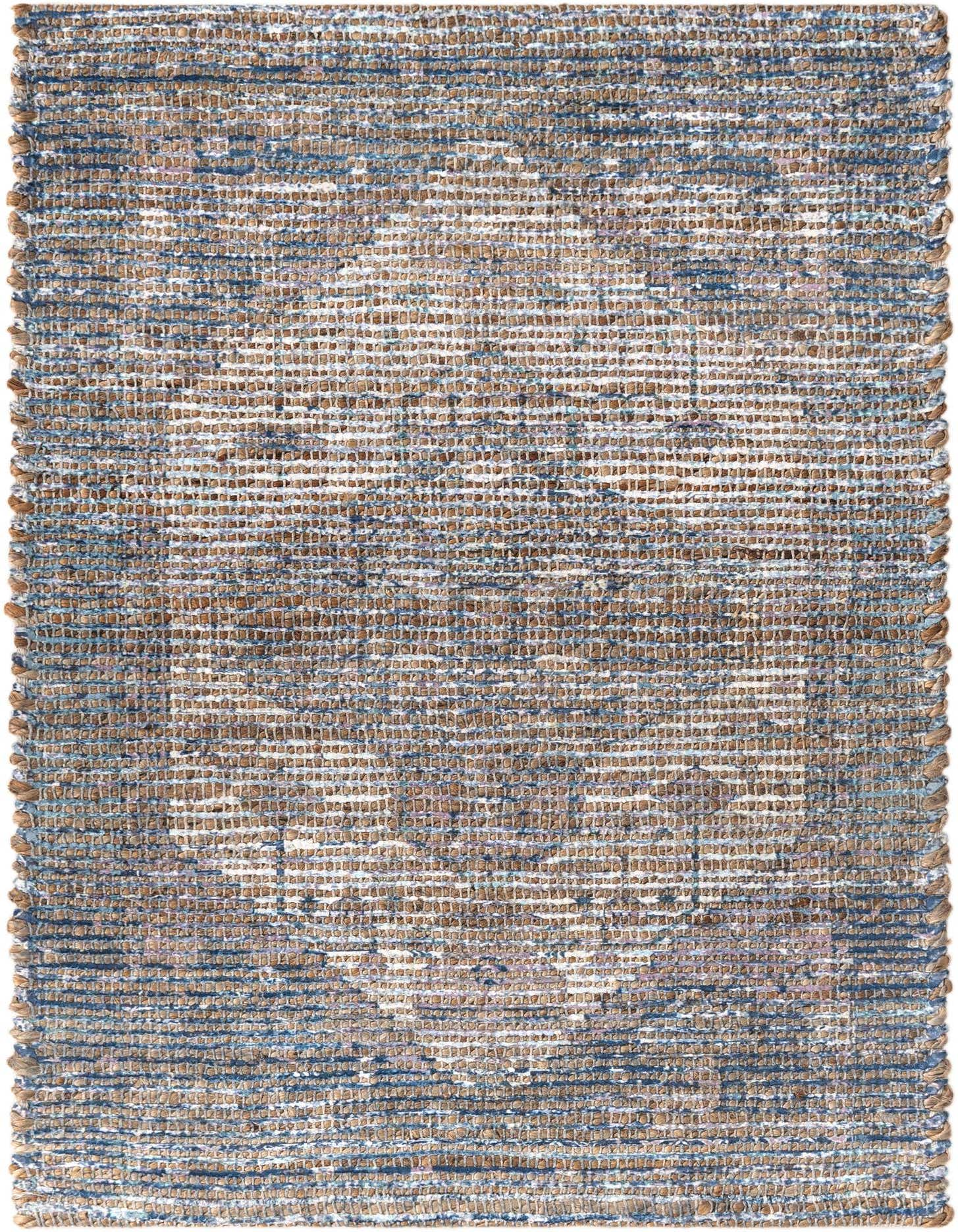 A 2x3 rectangular Rugs.com Chenille Jute rug featuring a faded blue Oriental medallion pattern on a natural jute background.