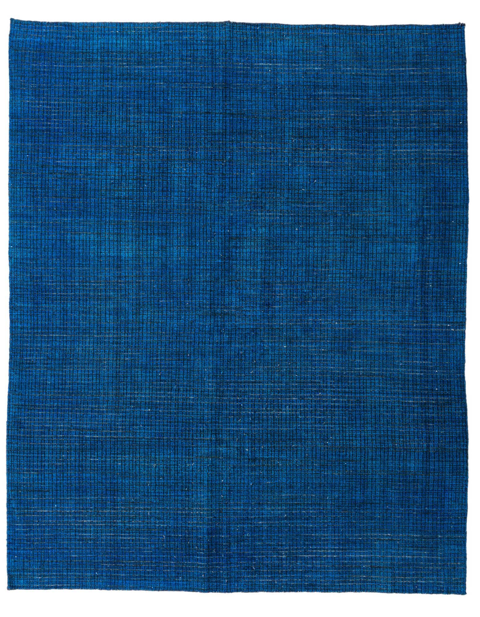 A rectangular 8x10 Darya Collection rug in varying shades of deep blue, featuring a subtle abstract pattern, suitable for a living room.