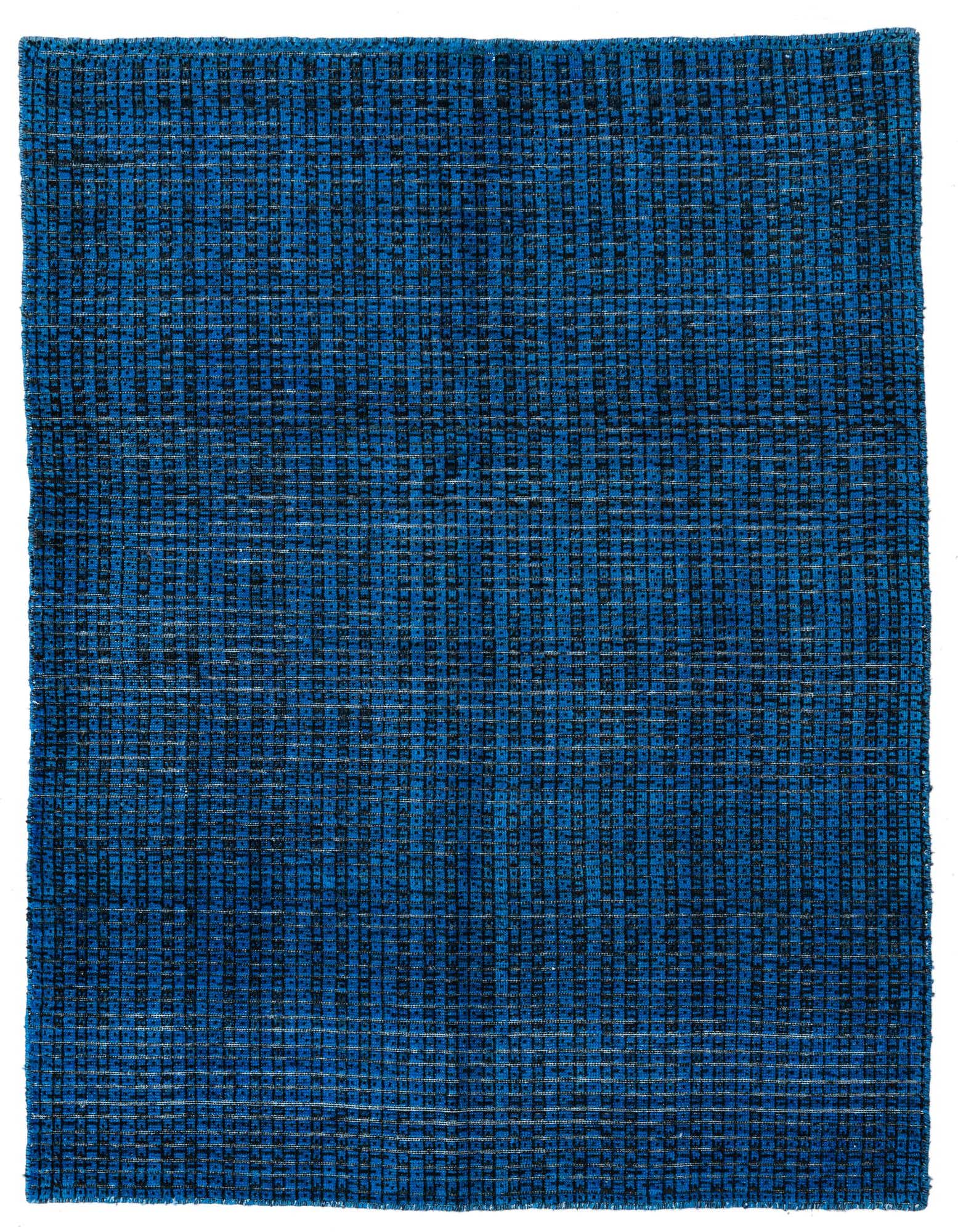A 5x8 rectangular Darya rug by Rugs.com, featuring a modern blue and black striped pattern with a textured wool pile.