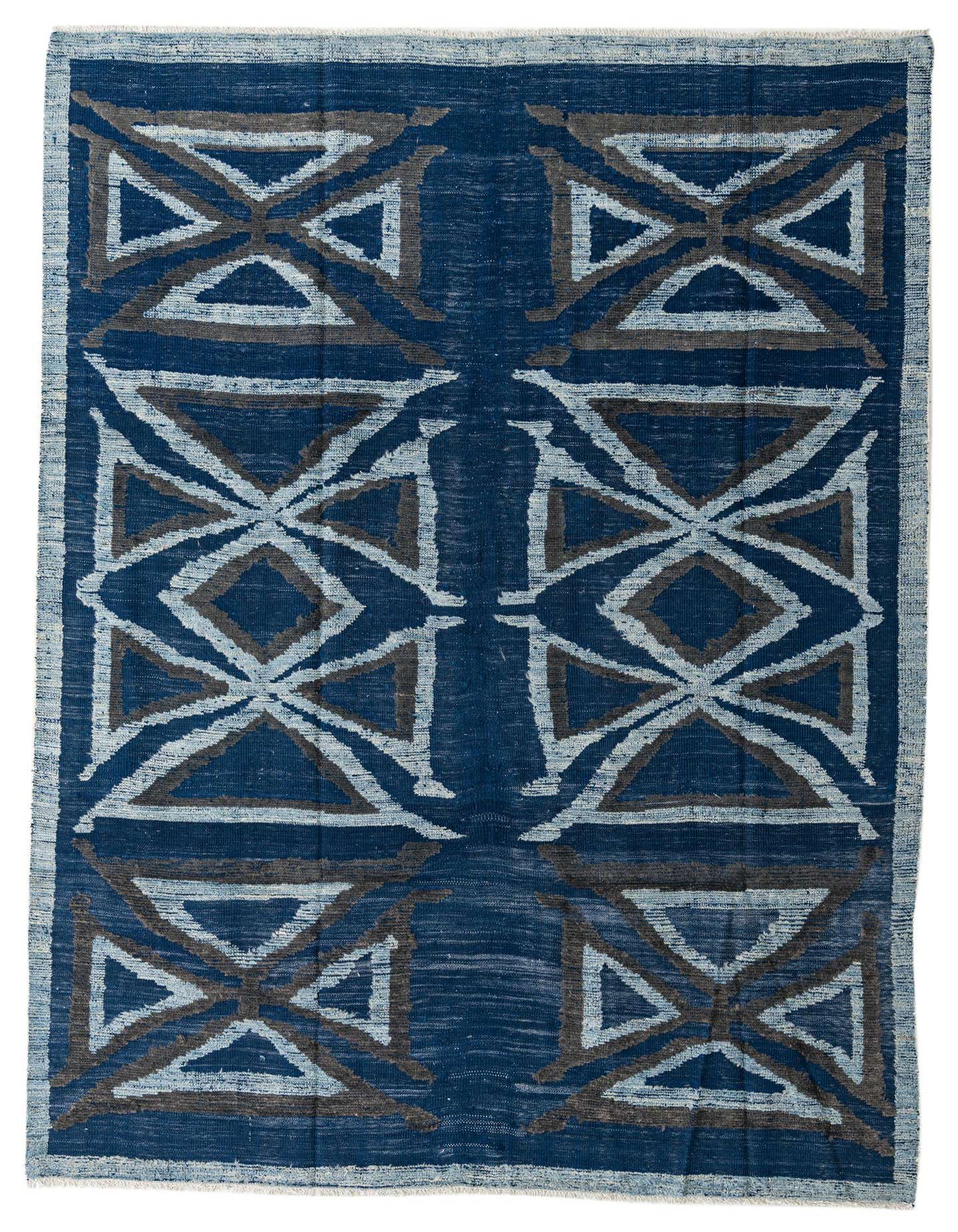 A rectangular 8x11 Darya rug in shades of blue with a modern abstract pattern featuring geometric shapes.