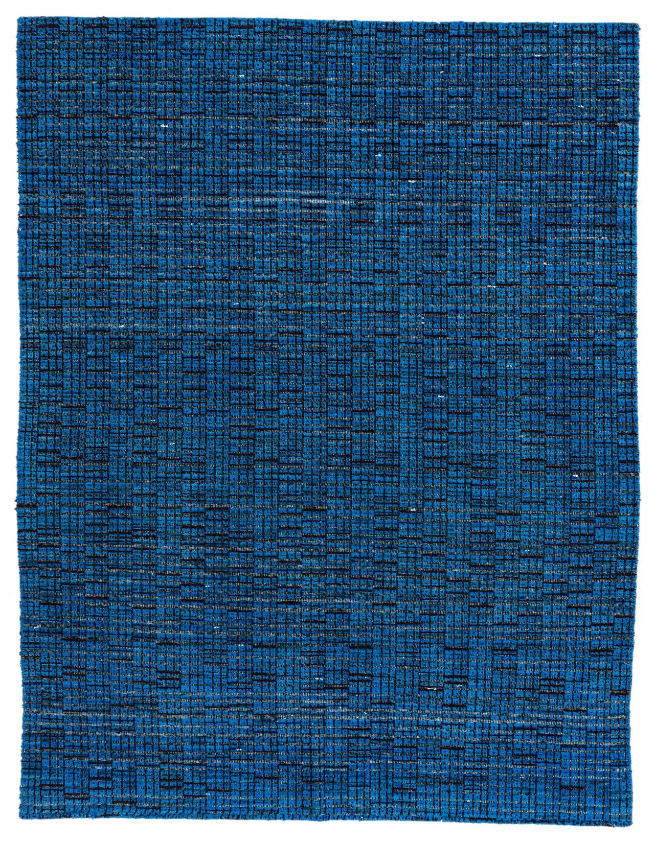 A 4x6 rectangular Darya rug in varying shades of blue with a modern abstract pattern, made from 100% wool.