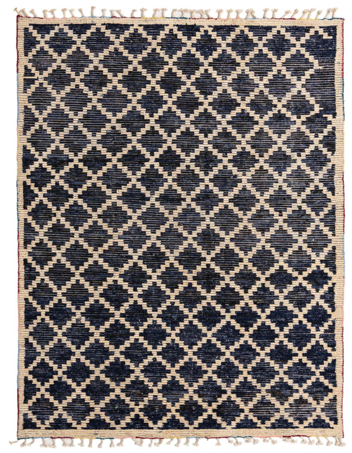 A 6x9 rectangular Darya rug with a modern blue and cream diamond pattern and textured pile, suitable for a living room.