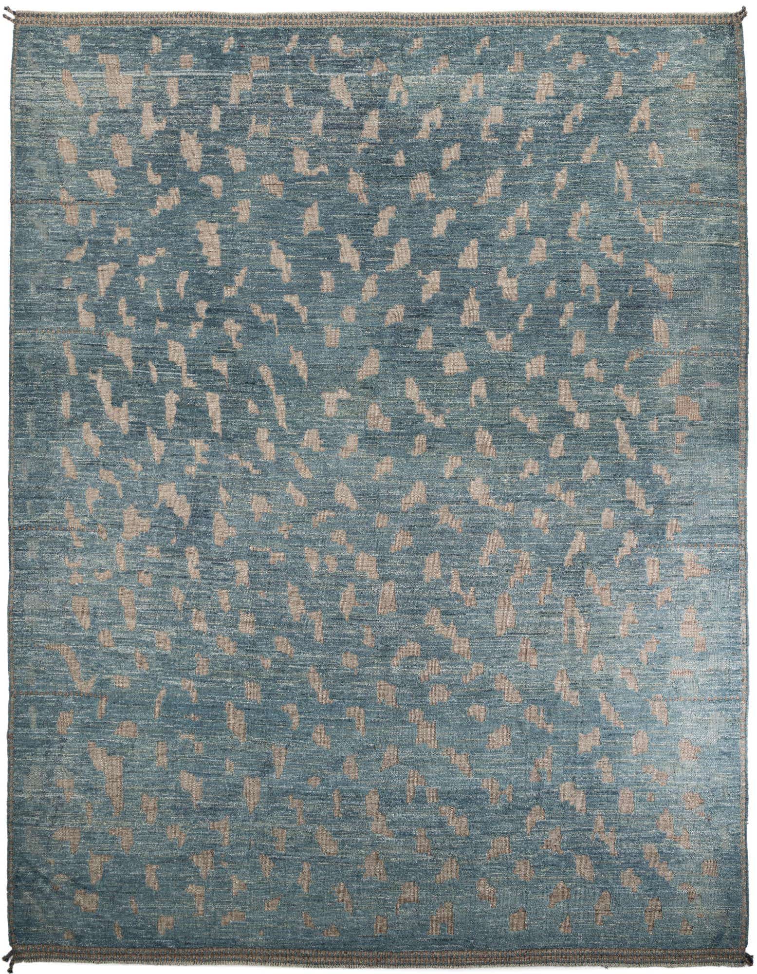 A 12x15 rectangular Darya rug with a modern abstract pattern in varying shades of blue and beige.
