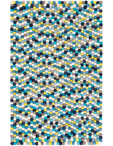 4' 1 x 6' 1 Hand Woven Felt Ball Wool Rug