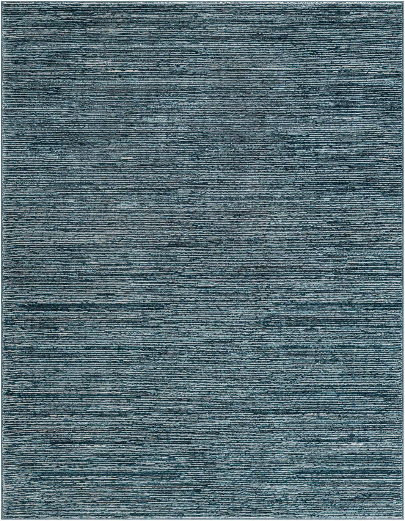 A 6x9 rectangular Finsbury rug in varying shades of blue, featuring a textured high/low pile with horizontal stripes, ideal for a modern living room or office.