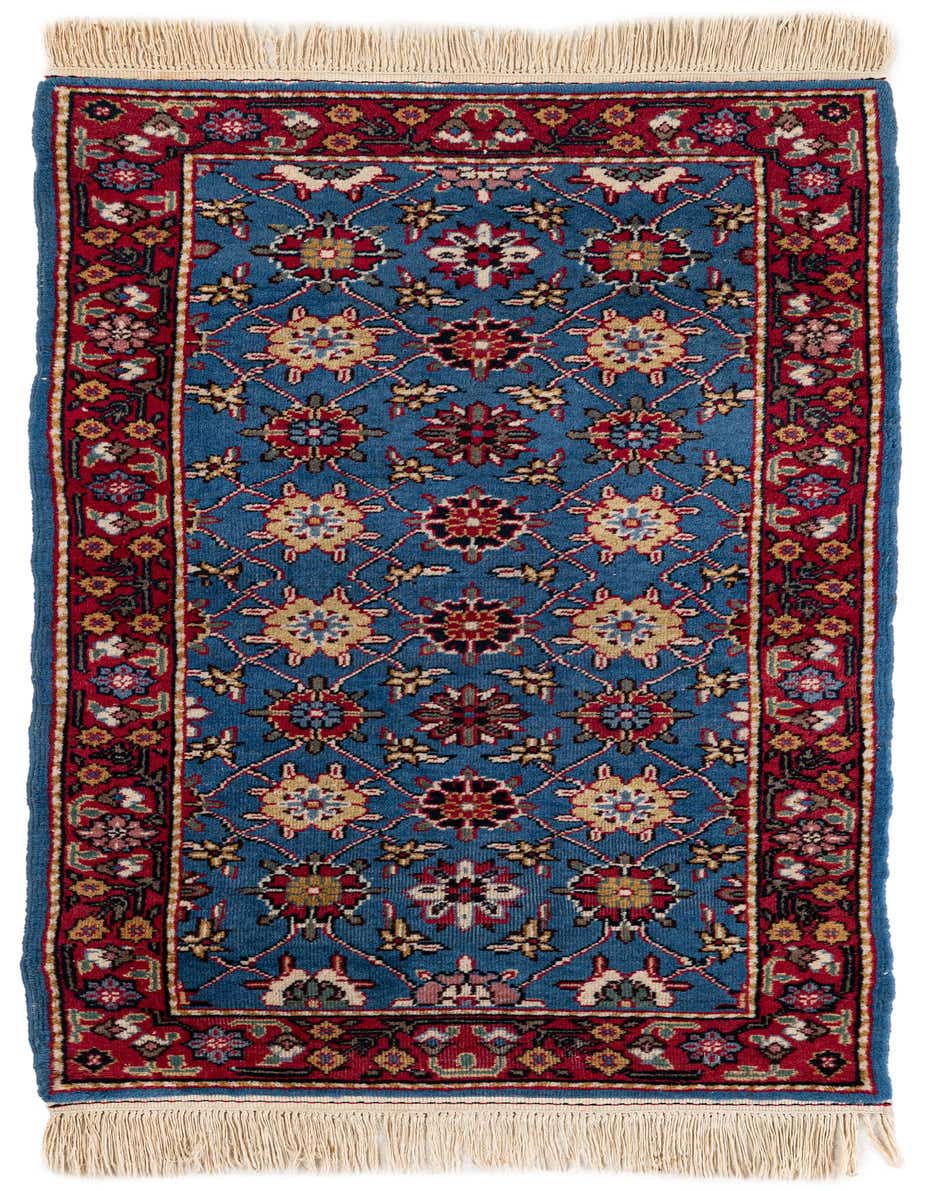 A 3x4 rectangular Hamedan wool rug featuring a traditional Persian floral pattern in shades of blue, red, and gold.
