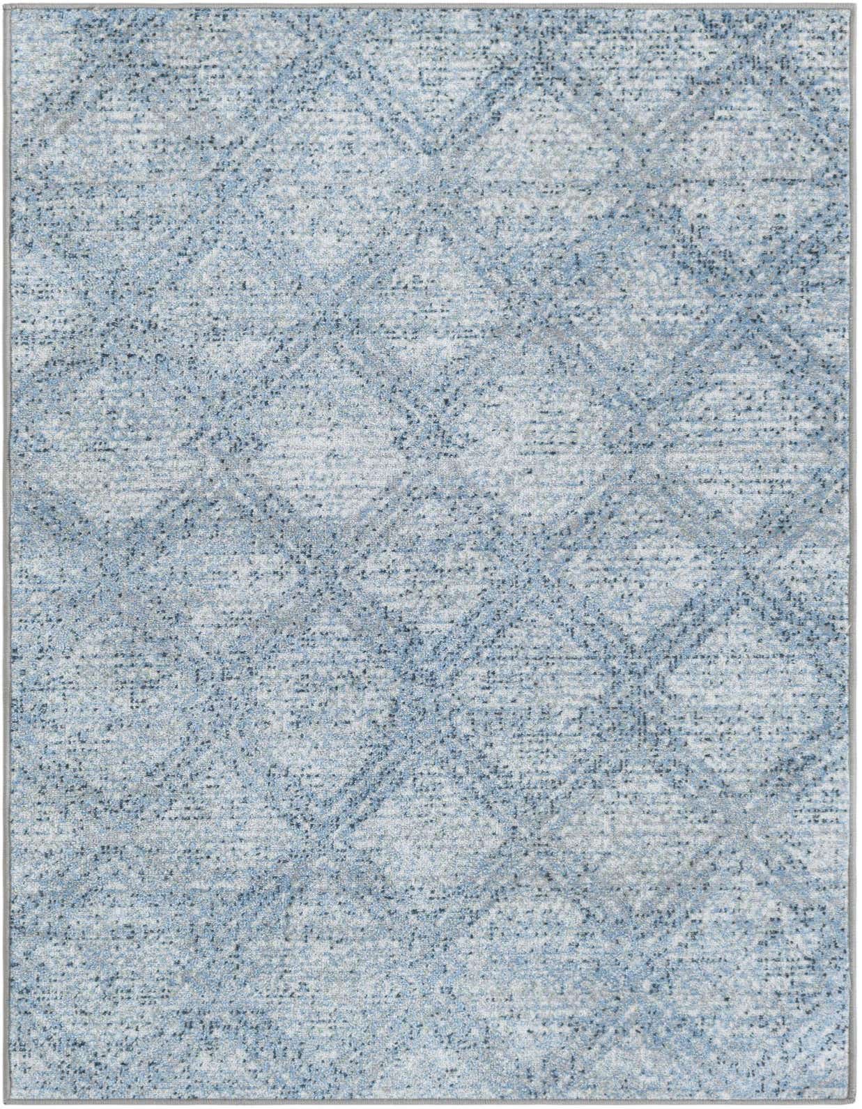 A 3x5 rectangular Kamala Washable rug from Rugs.com featuring a modern diamond pattern in various shades of blue.