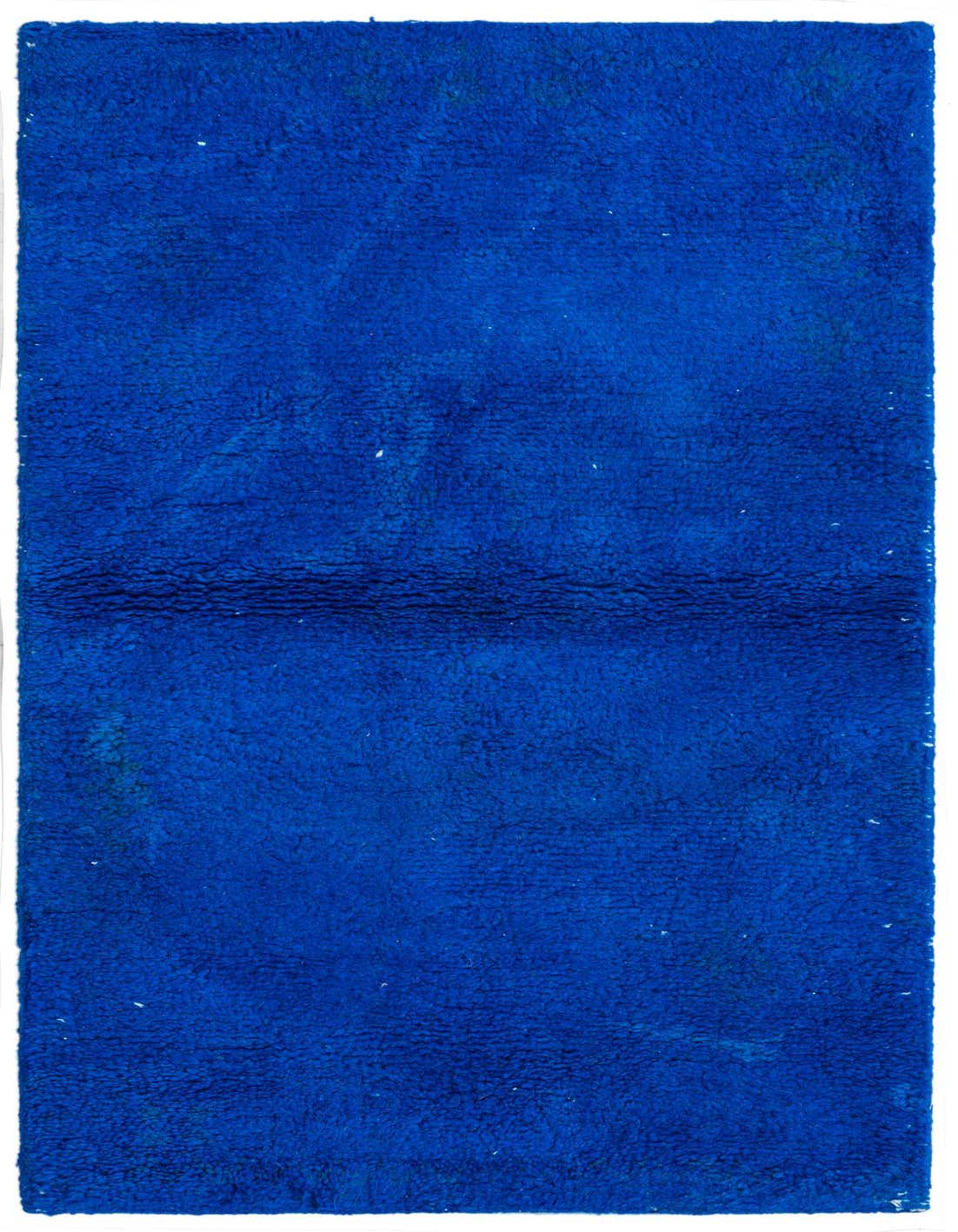 A vibrant 2x3 rectangular Kashkuli Gabbeh rug in a rich blue hue, featuring a medium pile and handmade texture.