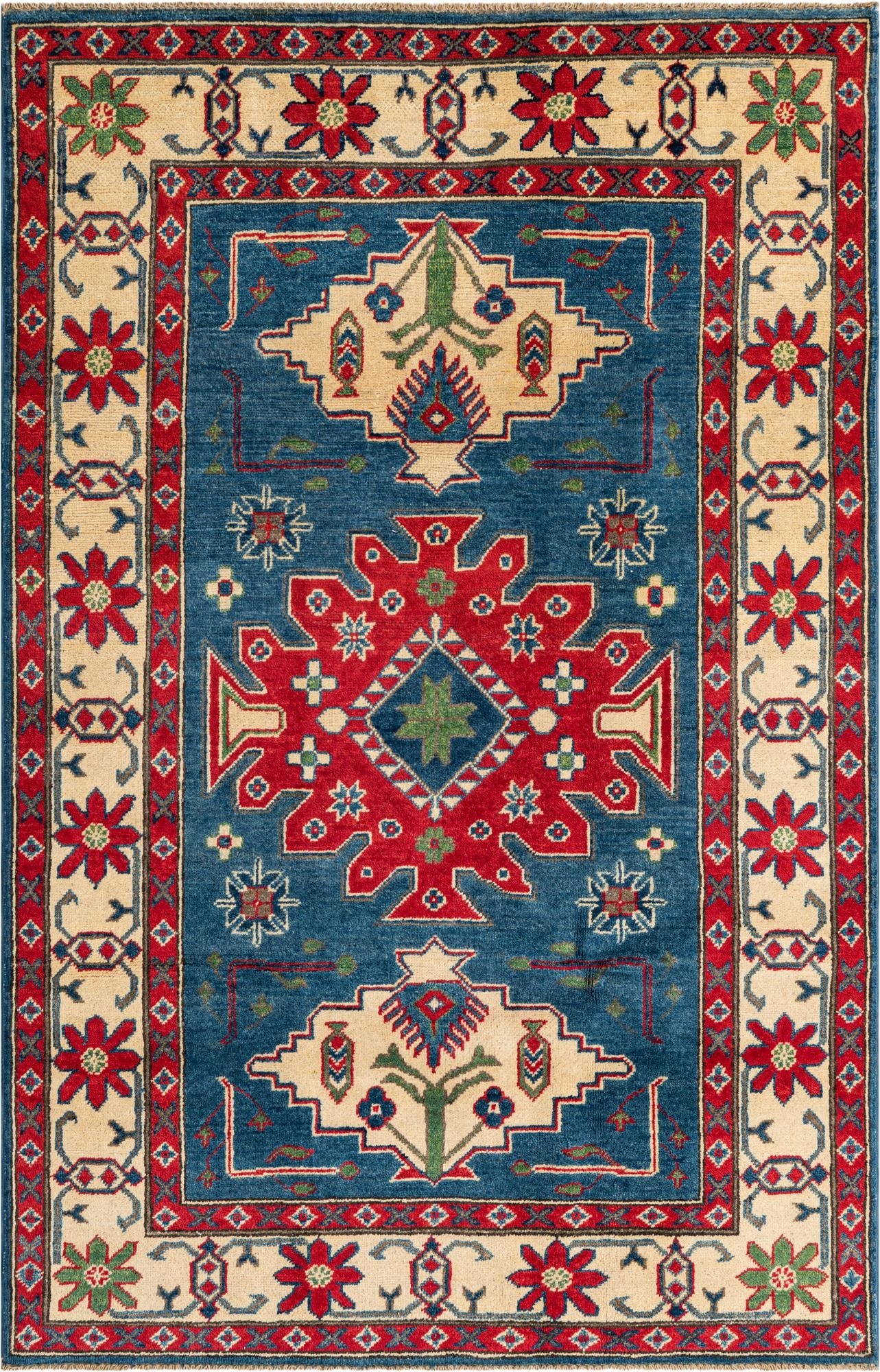  4' x 6' 2  Hand Knotted Kazak Rug