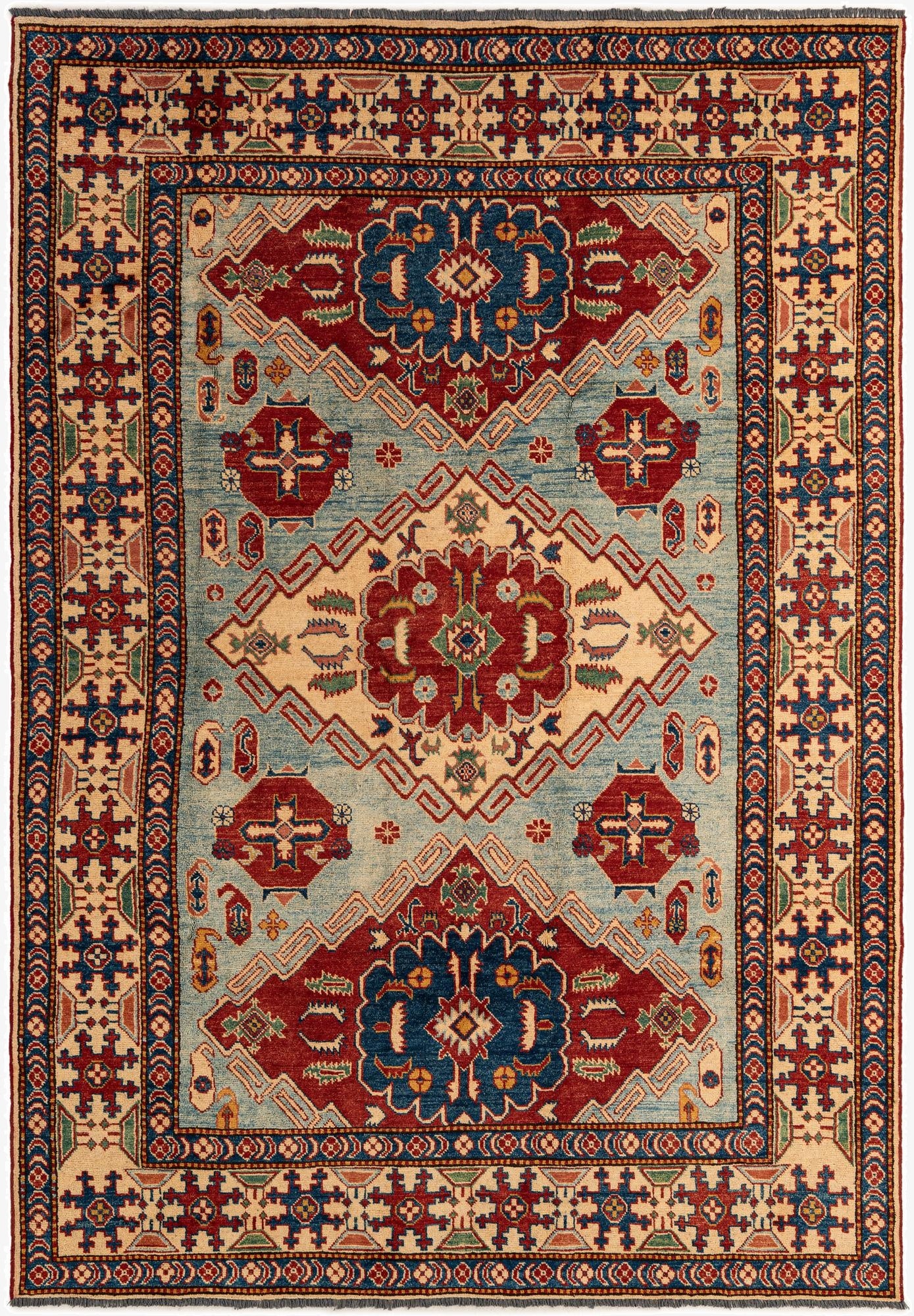  5' 9 x 8' 4  Hand Knotted Kazak Wool Rug