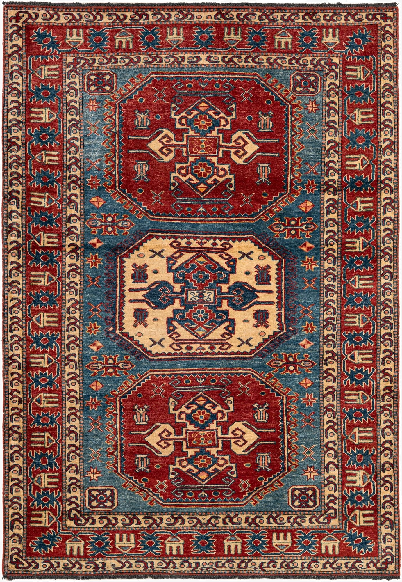  4' 1 x 5' 9  Hand Knotted Kazak Wool Rug