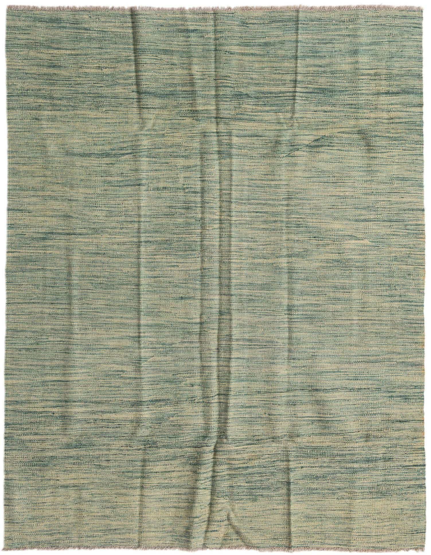 A 4x6 rectangular Kilim Modern wool rug featuring horizontal stripes in varying shades of blue, showcasing its flatweave texture.