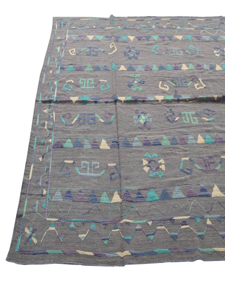 Detail image of  6' 5 x 8' 8  Hand Woven Kilim Suzani Wool Rug