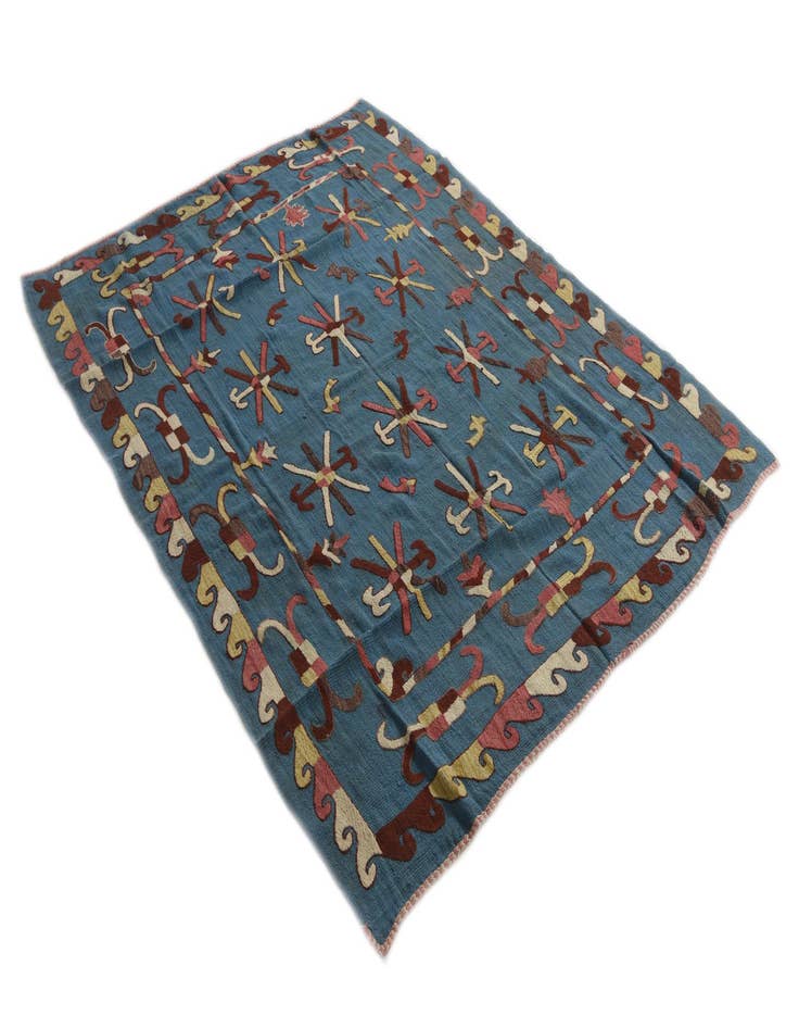 Detail image of  5' 9 x 7' 5  Hand Woven Kilim Suzani Wool Rug