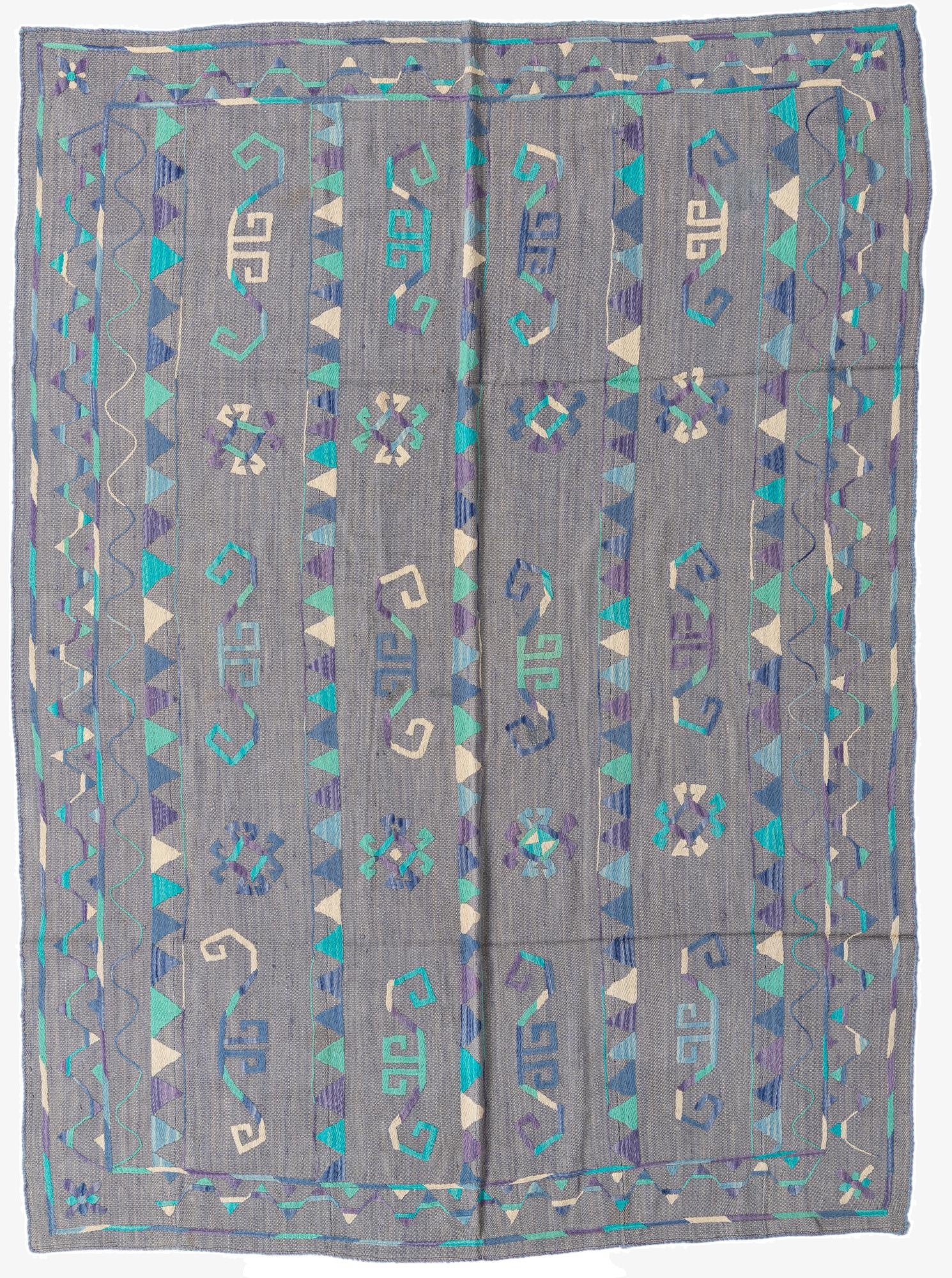  6' 5 x 8' 8  Hand Woven Kilim Suzani Wool Rug