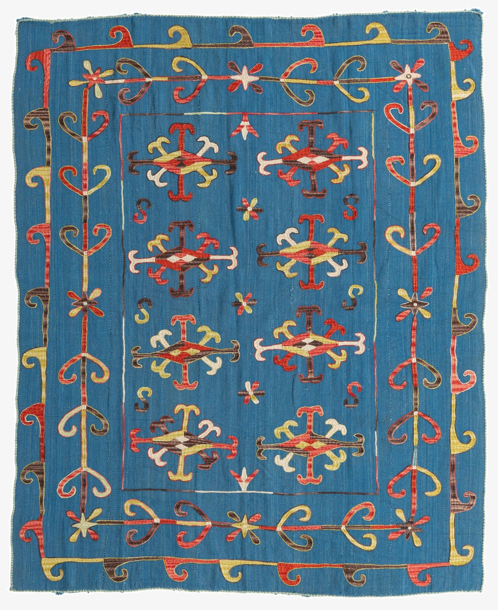  5' 9 x 7' 1  Hand Woven Kilim Suzani Wool Rug