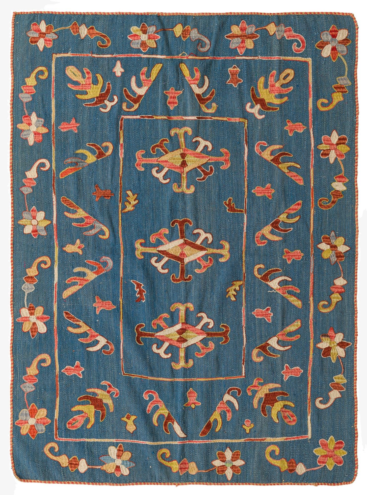  5' x 6' 9  Hand Woven Kilim Suzani Wool Rug