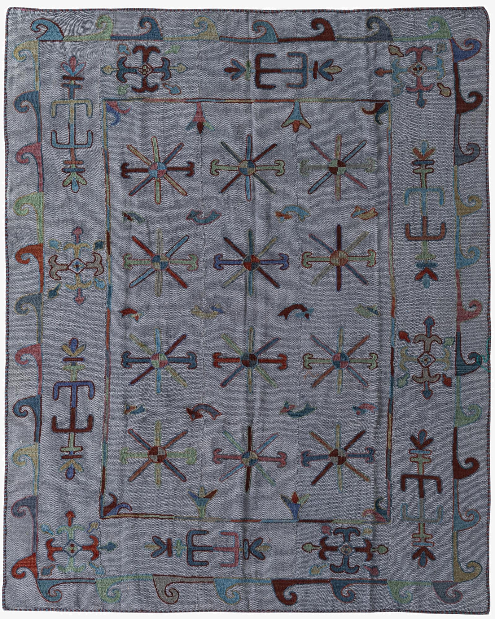  5' 10 x 7' 2  Hand Woven Kilim Suzani Wool Rug