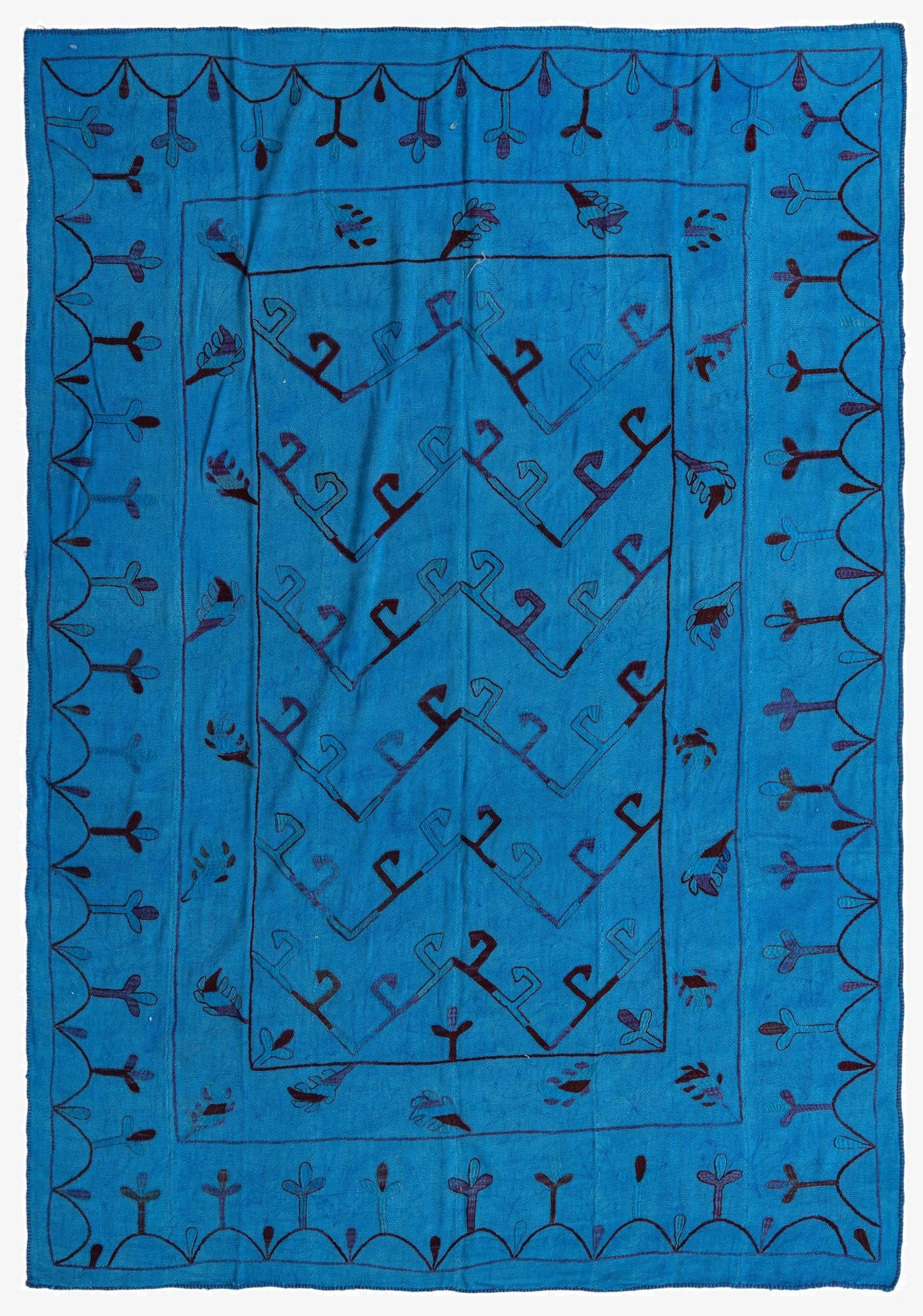  6' 9 x 9' 4  Hand Woven Kilim Suzani Wool Rug