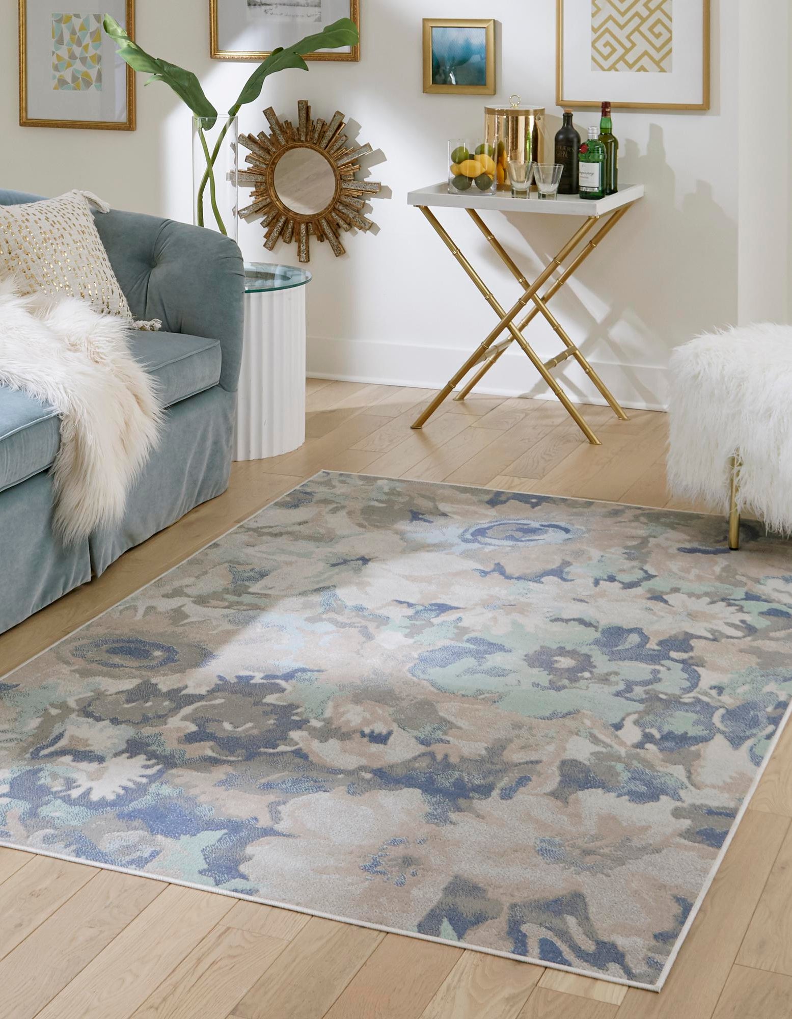 Blue 5' 3 x 8' Lotus Rug | Rugs.com