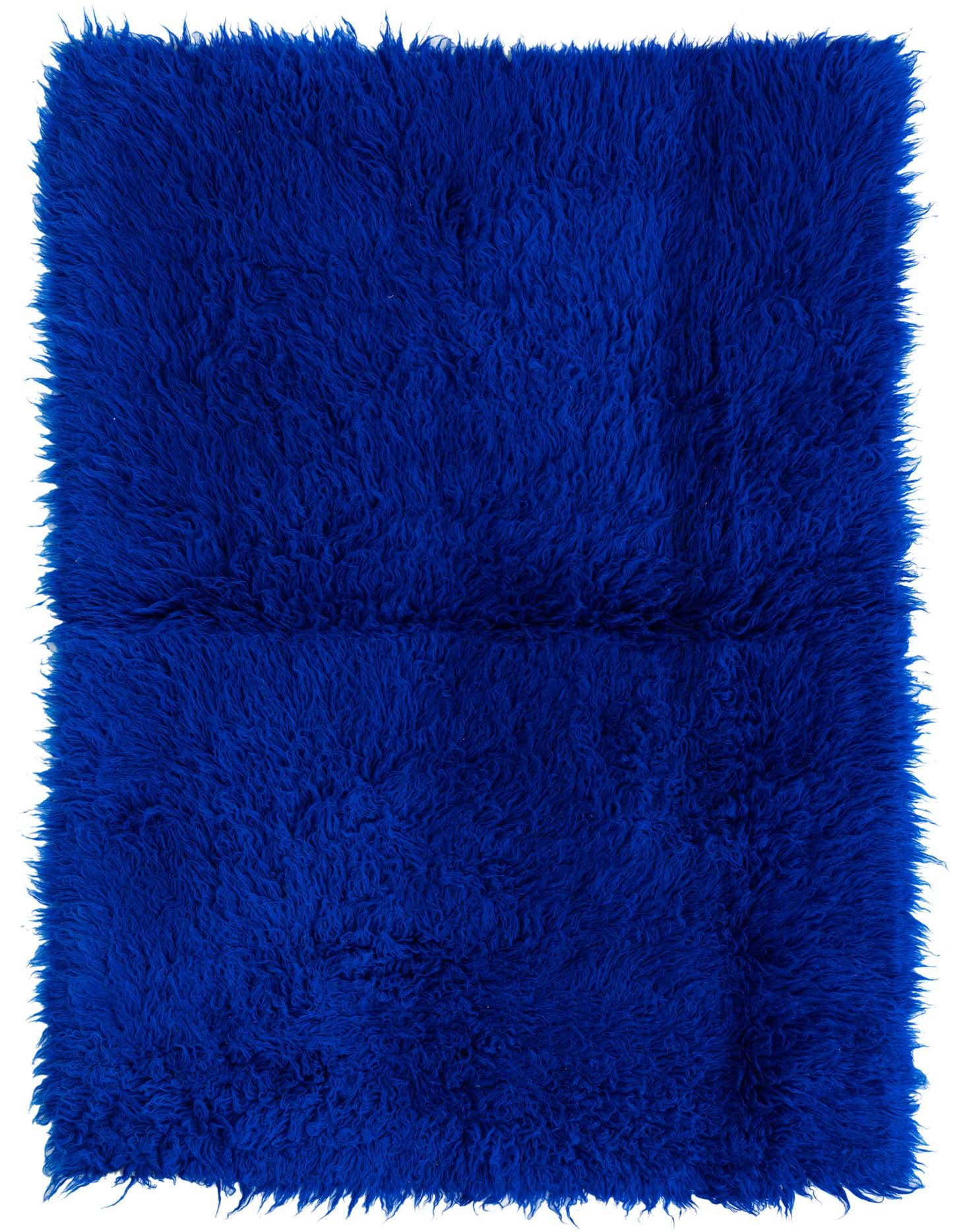 A vibrant 4x6 rectangular blue shag rug with a plush, textured pile, suitable for a living room or bedroom.