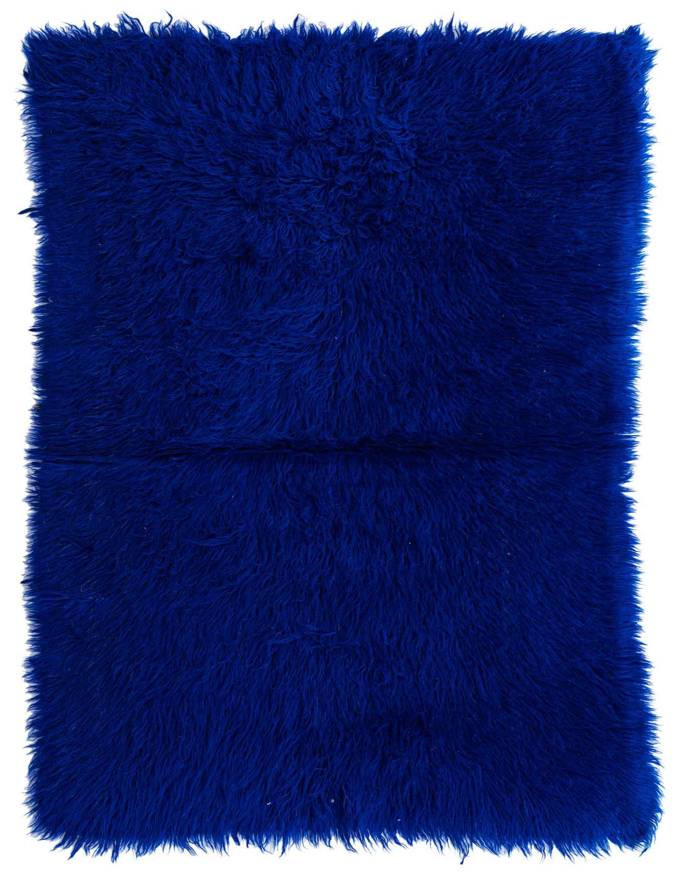 A vibrant 3x5 rectangular shag rug in a rich royal blue, featuring a plush, high-pile texture.