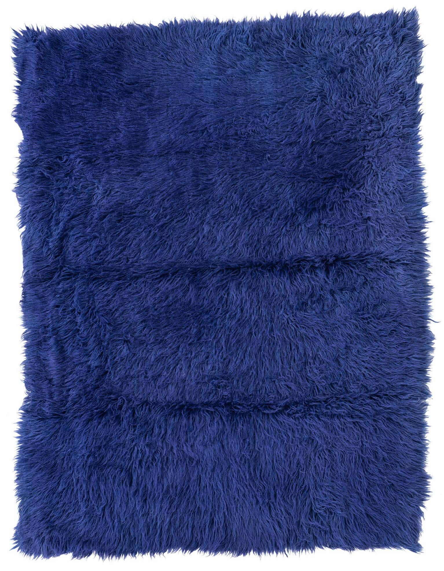 A 4x6 rectangular blue shag rug with a thick, plush pile, perfect for a cozy living room.