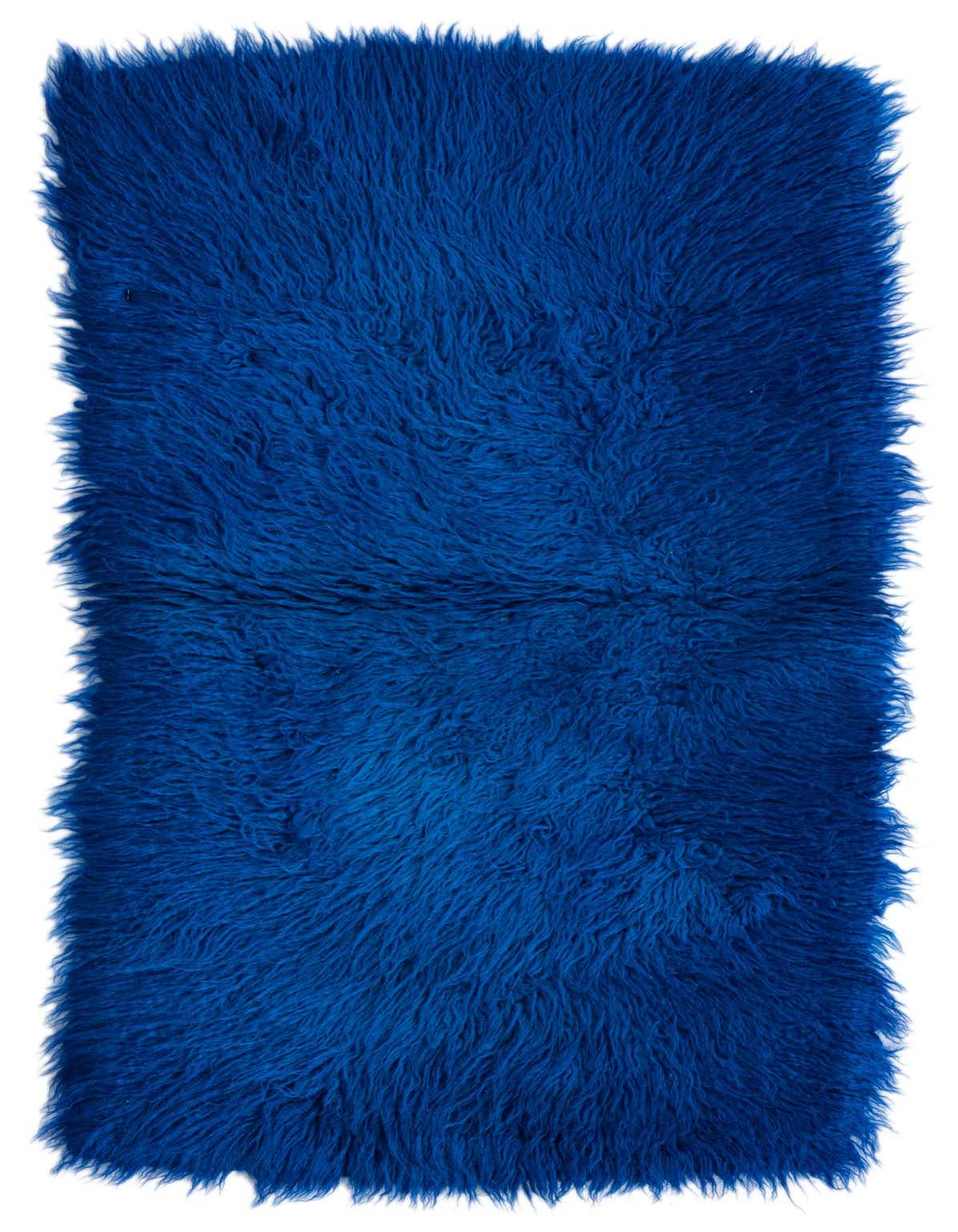 A vibrant 2x3 rectangular blue shag rug with a plush, shaggy texture, perfect for adding a pop of color to a modern living space.