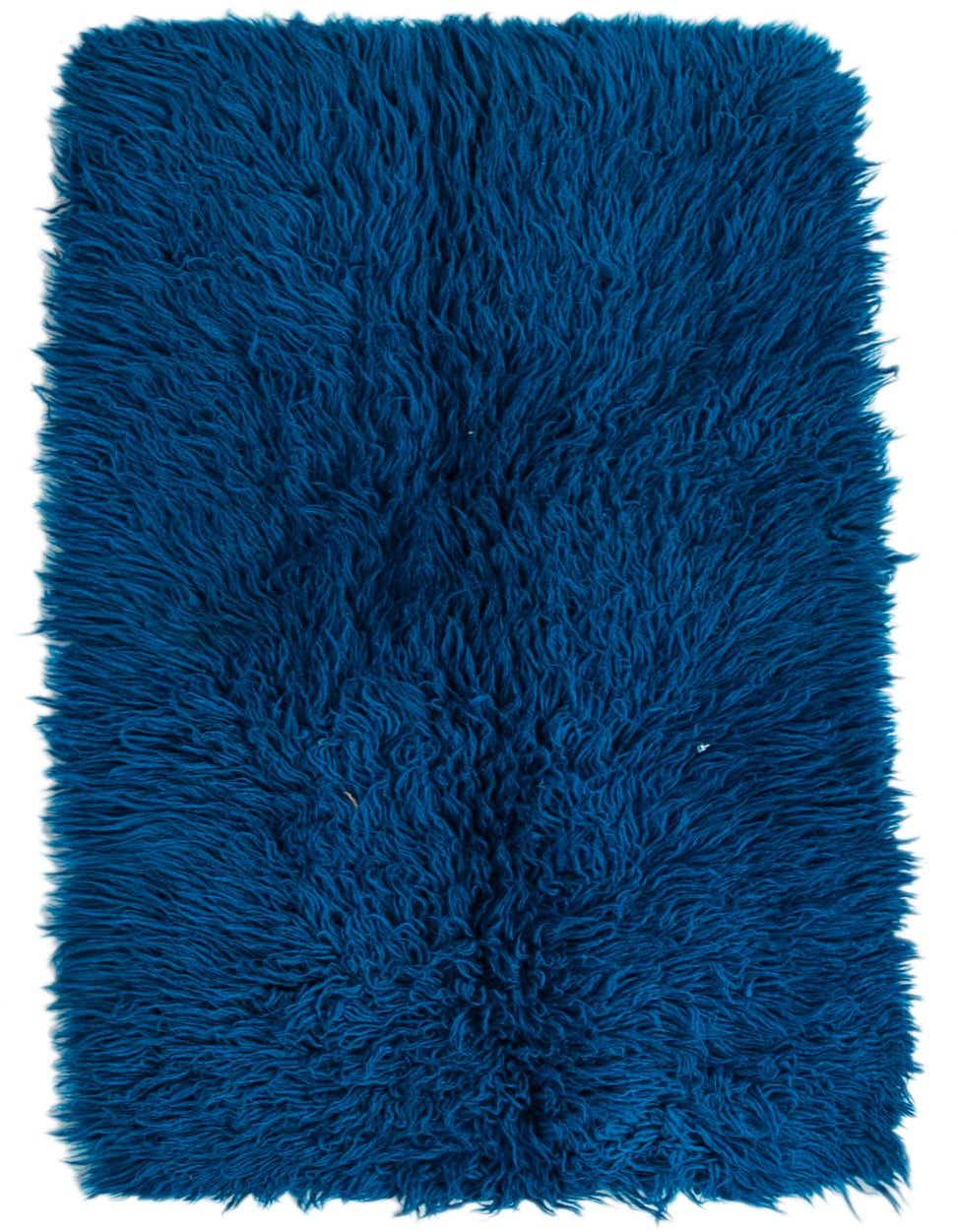 A rectangular 2x3 blue shag rug with a thick, plush pile, perfect for adding warmth and texture indoors.