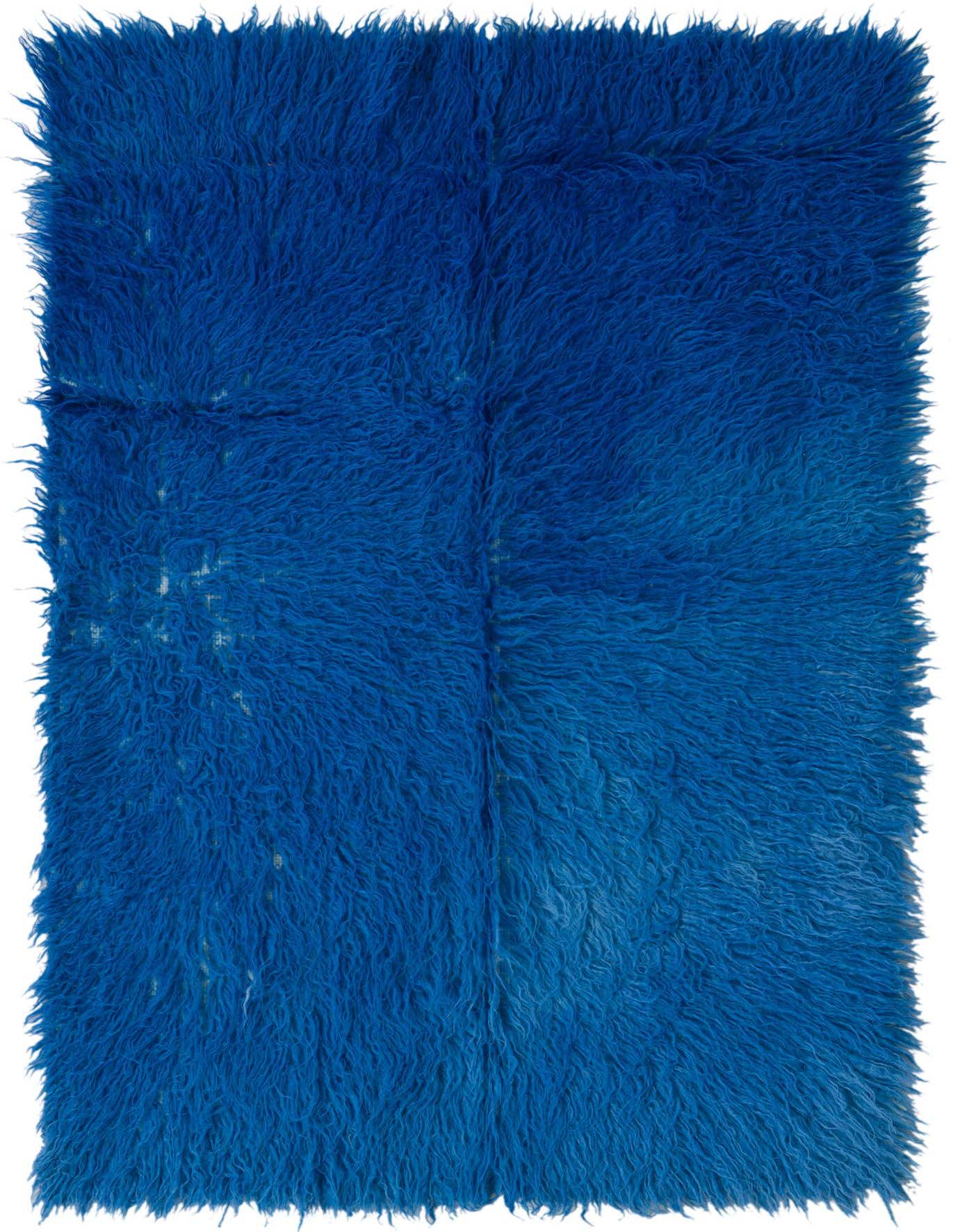 A vibrant 3x5 rectangular blue shag rug with a thick, plush wool pile, suitable for indoor spaces.