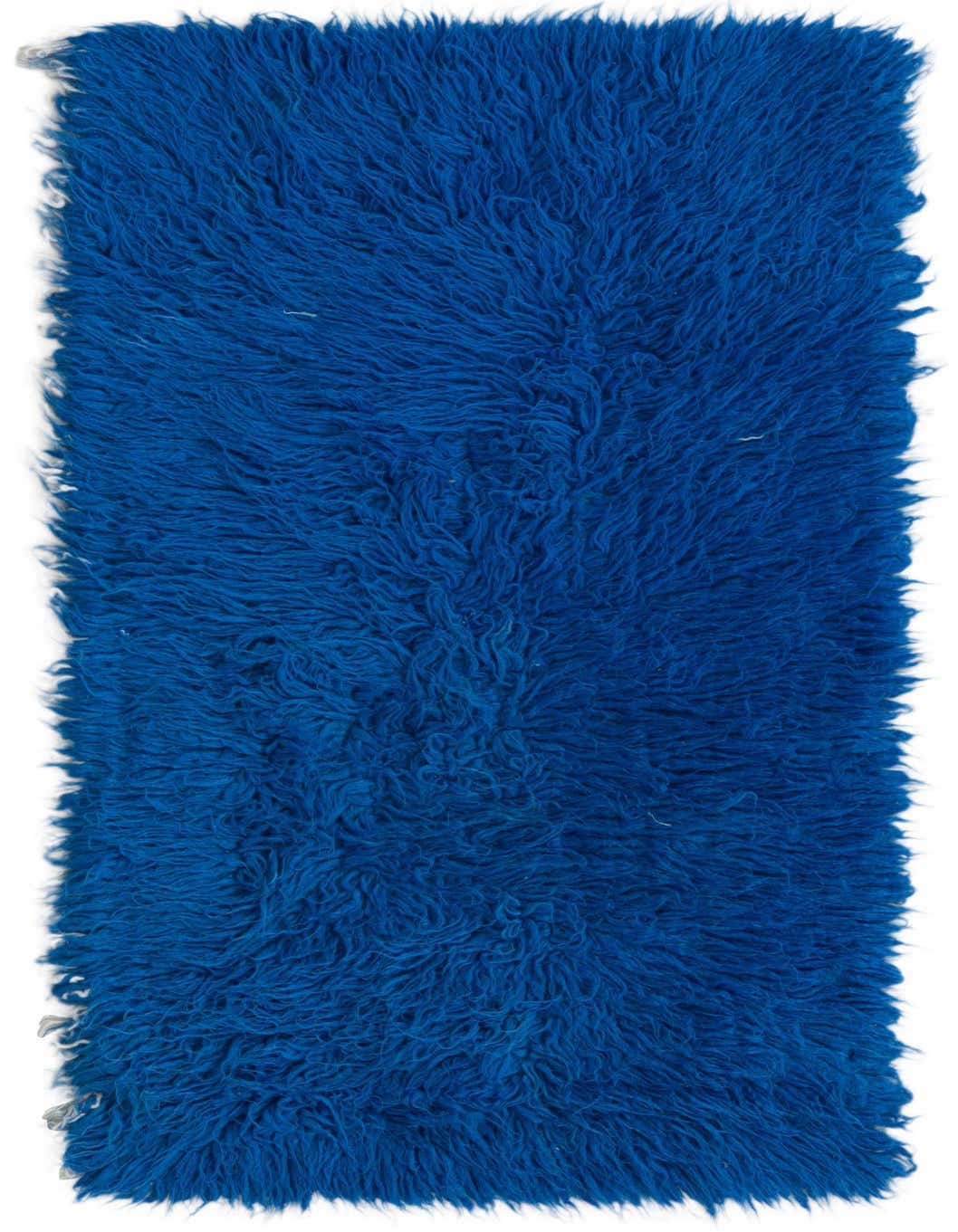 A vibrant blue 3x5 rectangular shag rug with a thick, plush pile, perfect for adding texture.