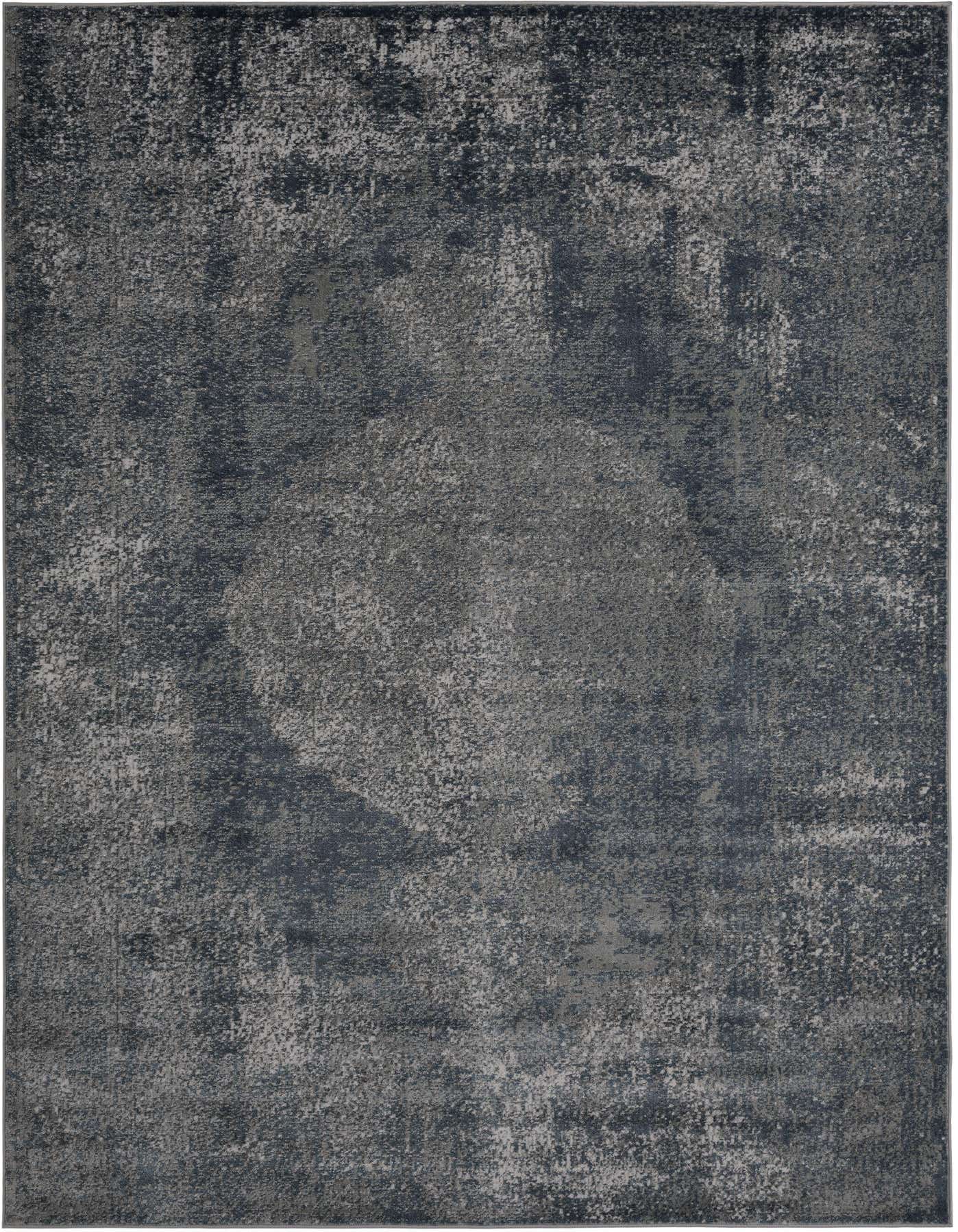 An 8x11 rectangular Oregon collection rug from Rugs.com, featuring a distressed blue and gray medallion pattern, ideal for a living room.
