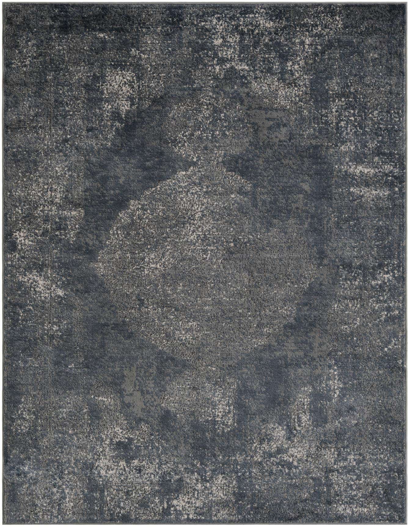 A 6x9 rectangular blue shabby-chic area rug with a distressed medallion pattern, ideal for a living room.