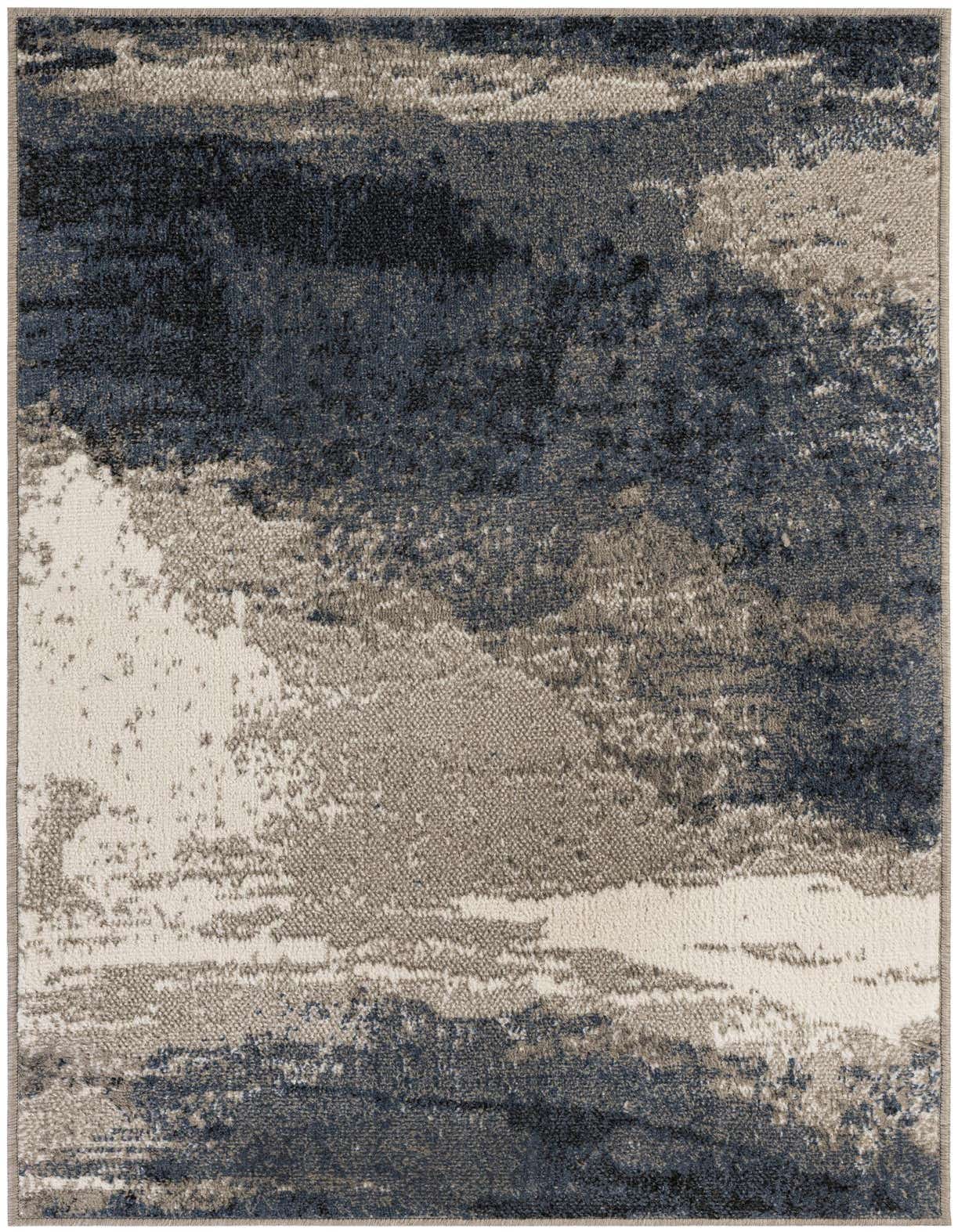 A 3x5 rectangular Oslo collection rug featuring an abstract pattern in varying shades of blue, grey, and cream.