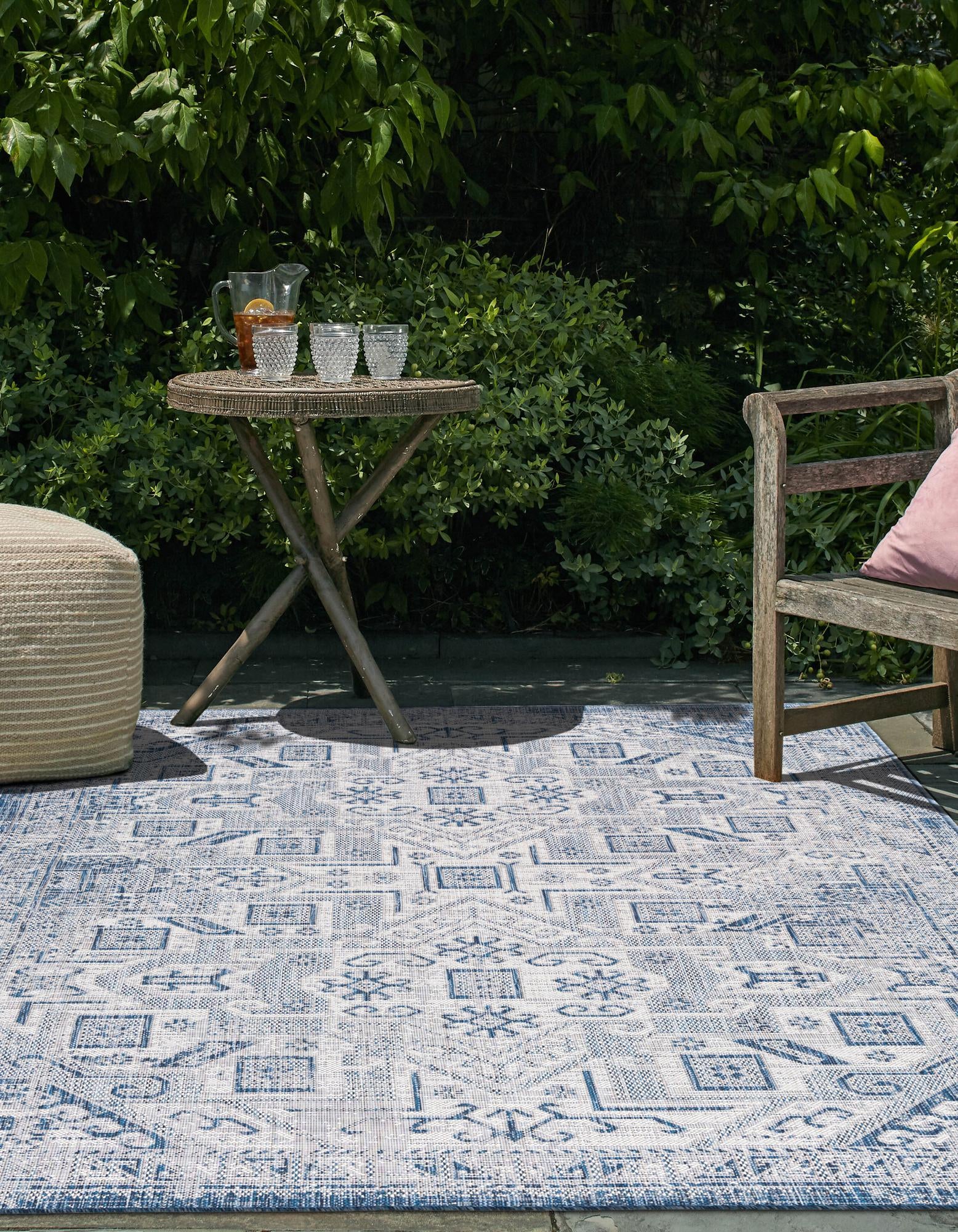Blue 2' x 3' Aztec Indoor / Outdoor Rug