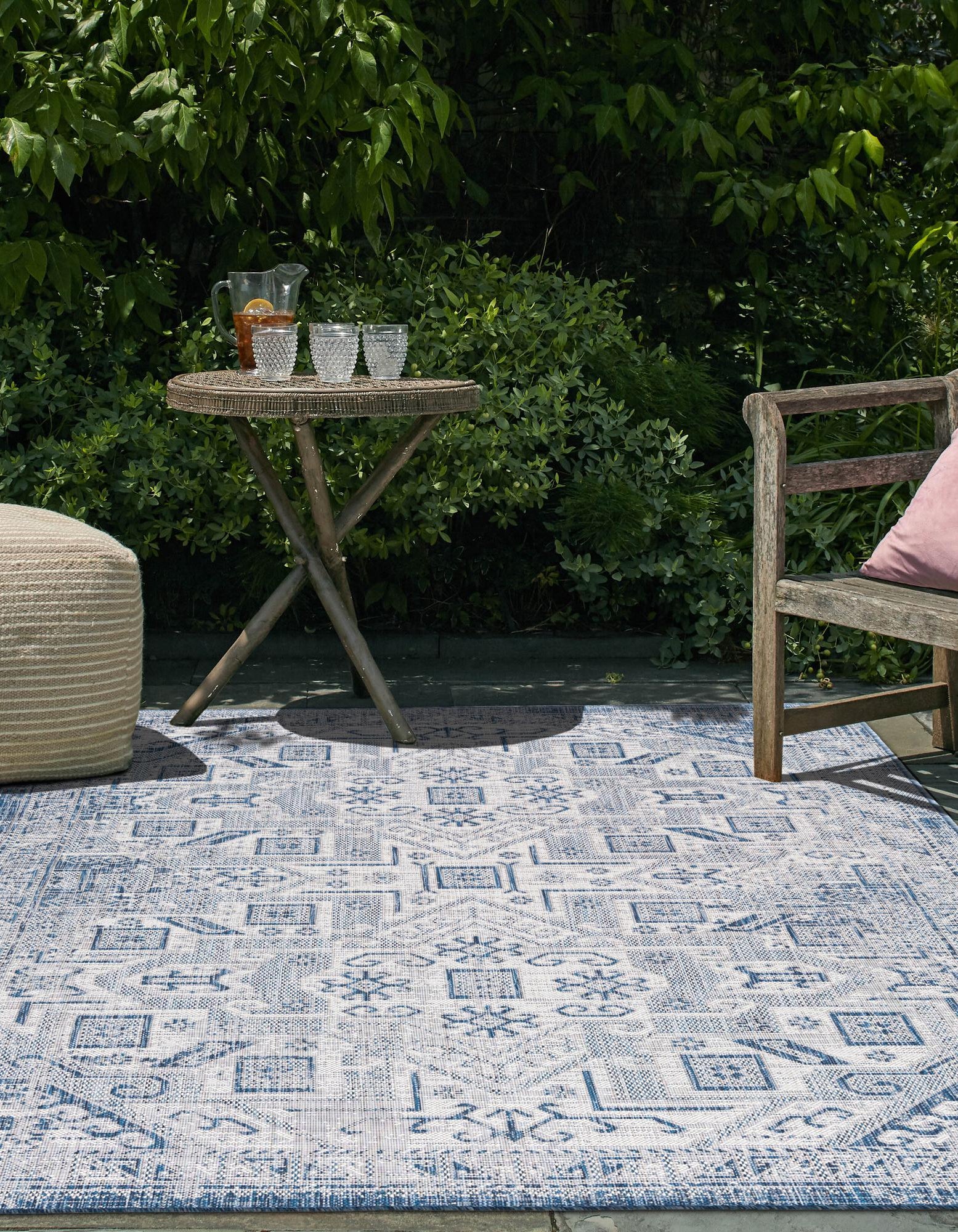 Blue Custom Blue Aztec Indoor / Outdoor Rug | Rugs.com