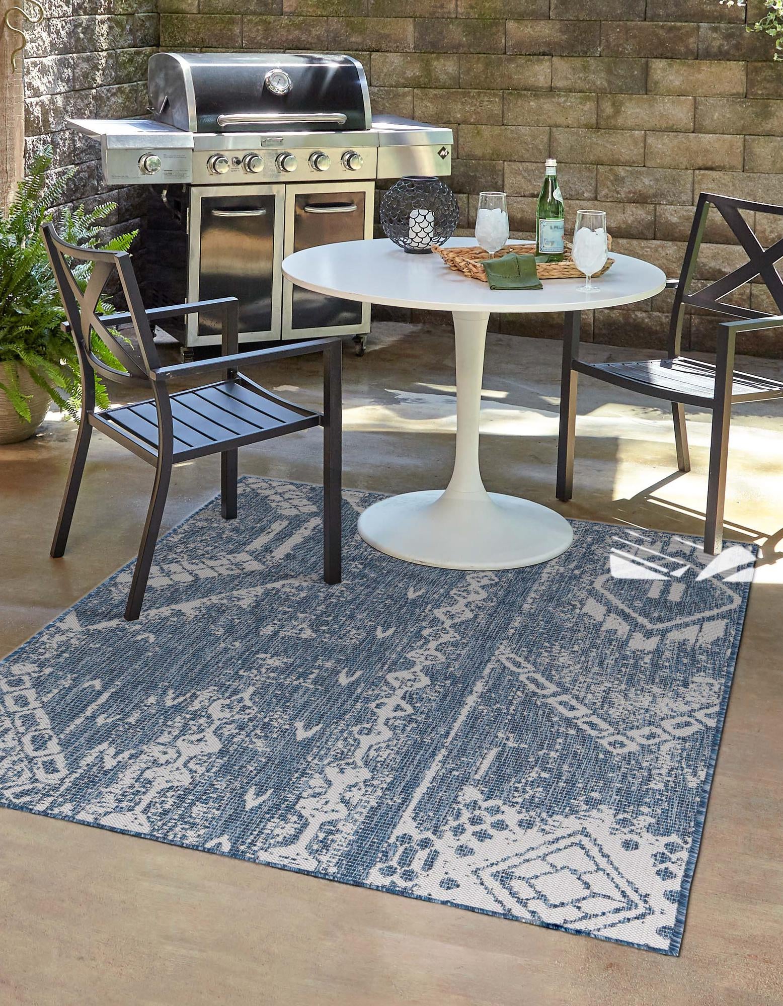 Blue 7' 10 x 10' Bohemian Indoor / Outdoor Rug | Rugs.com