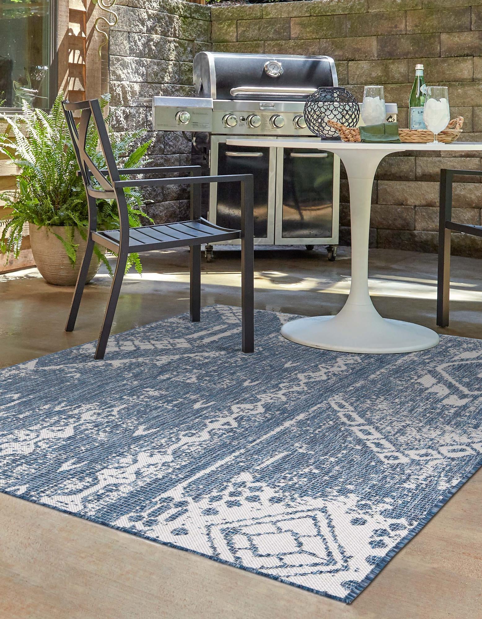 Blue 7' 10 x 10' Bohemian Indoor / Outdoor Rug | Rugs.com