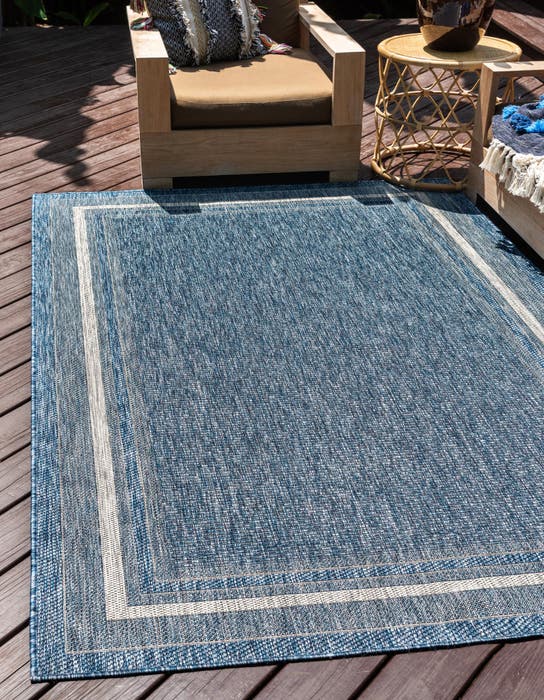 Blue 5' x 8' Border Indoor / Outdoor Rug | Rugs.com