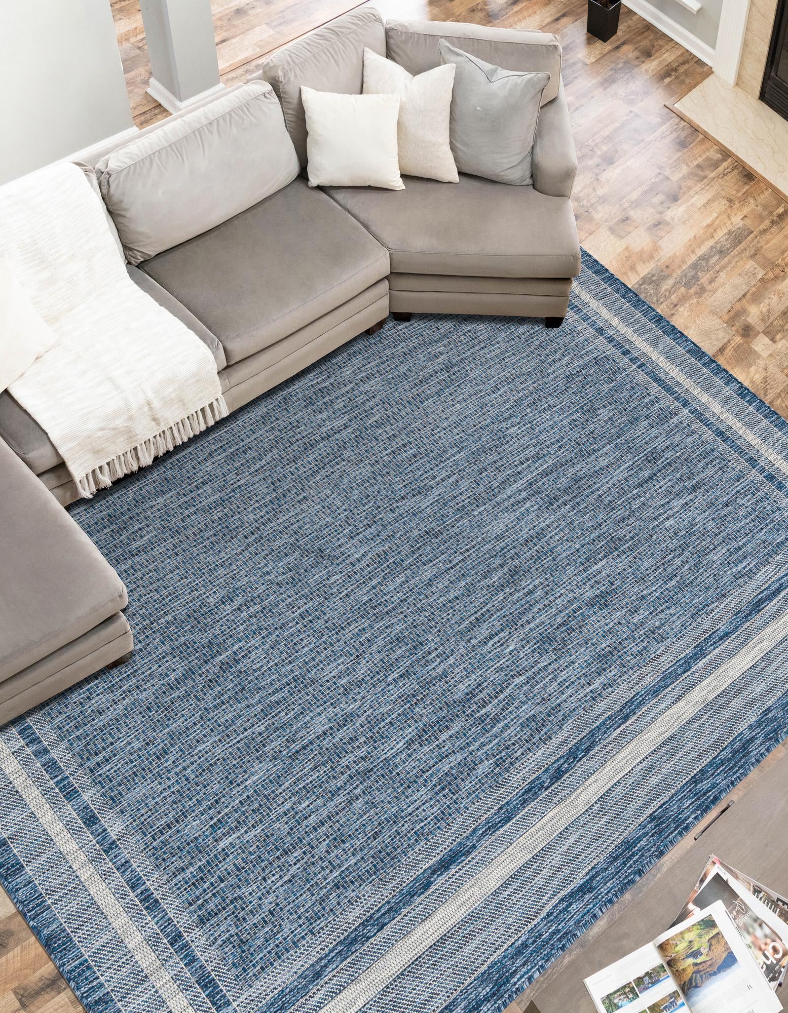 Blue 7' x 10' Border Indoor / Outdoor Rug | Rugs.com