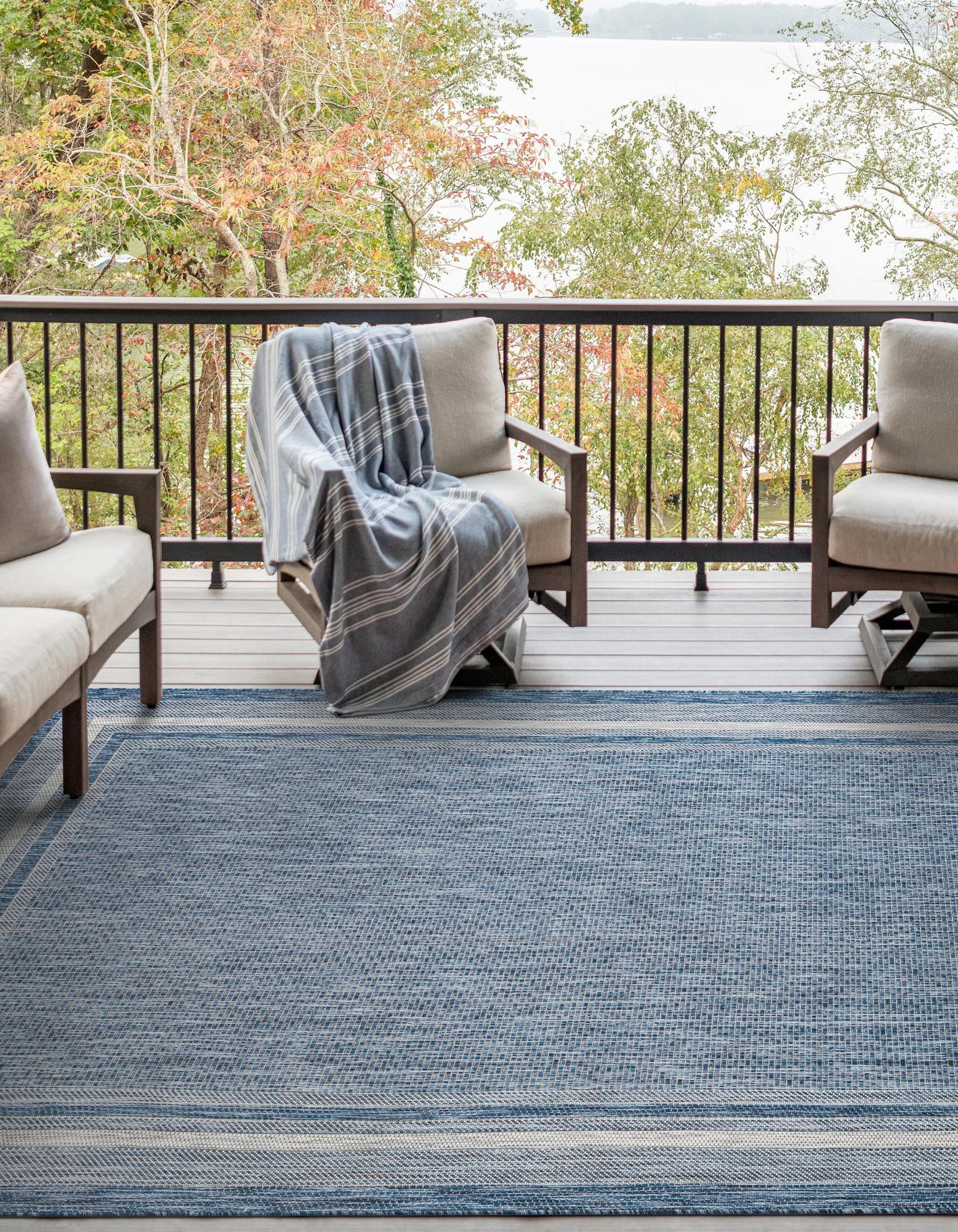 Blue 5' 3 x 8' Border Indoor / Outdoor Rug | Rugs.com