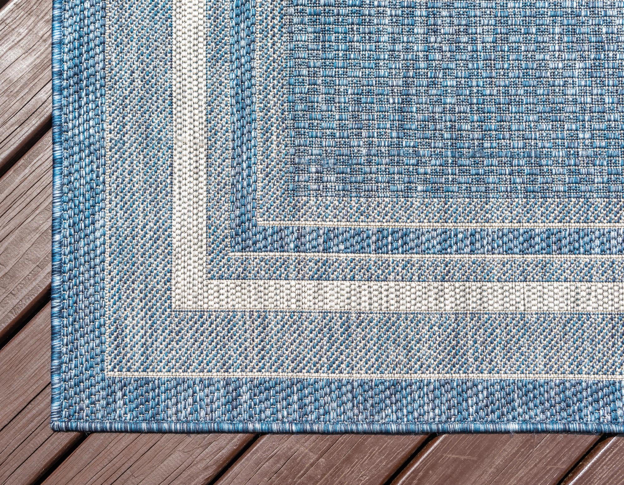 Blue 5' 3 x 8' Border Indoor / Outdoor Rug | Rugs.com