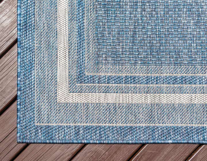 Blue 8' x 11' 4 Border Indoor / Outdoor Rug | Rugs.com