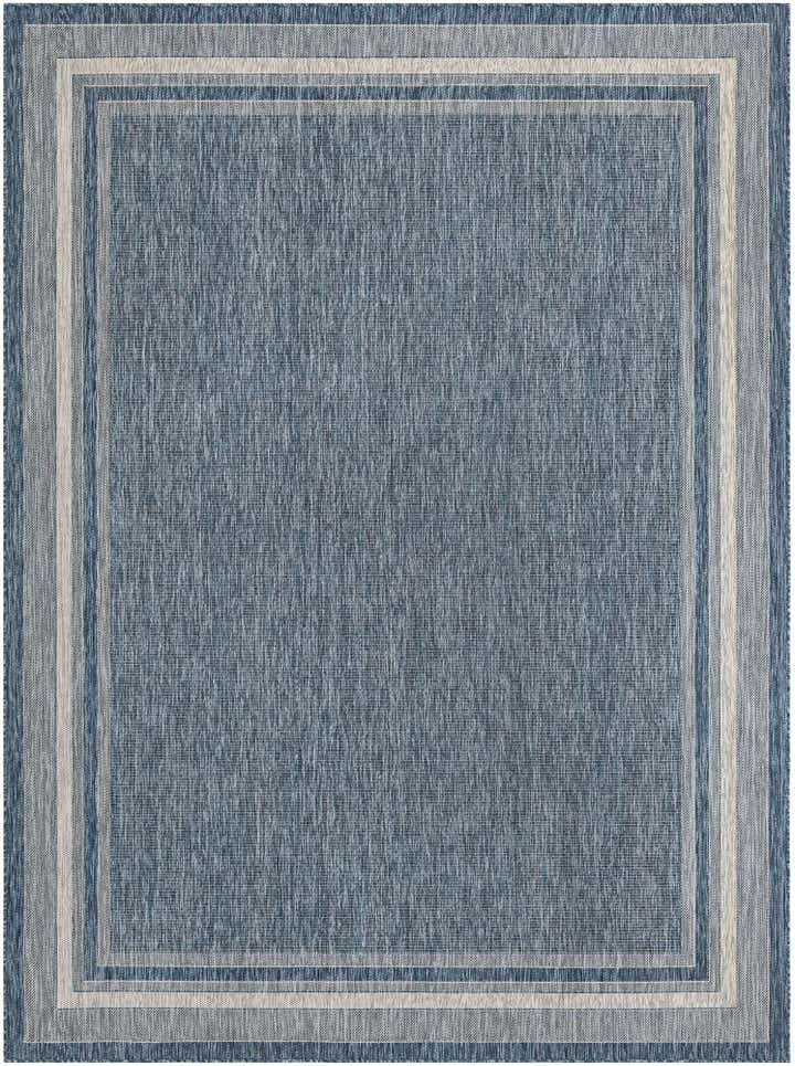 Blue 9' x 12' 2 Border Indoor / Outdoor Rug | Rugs.com
