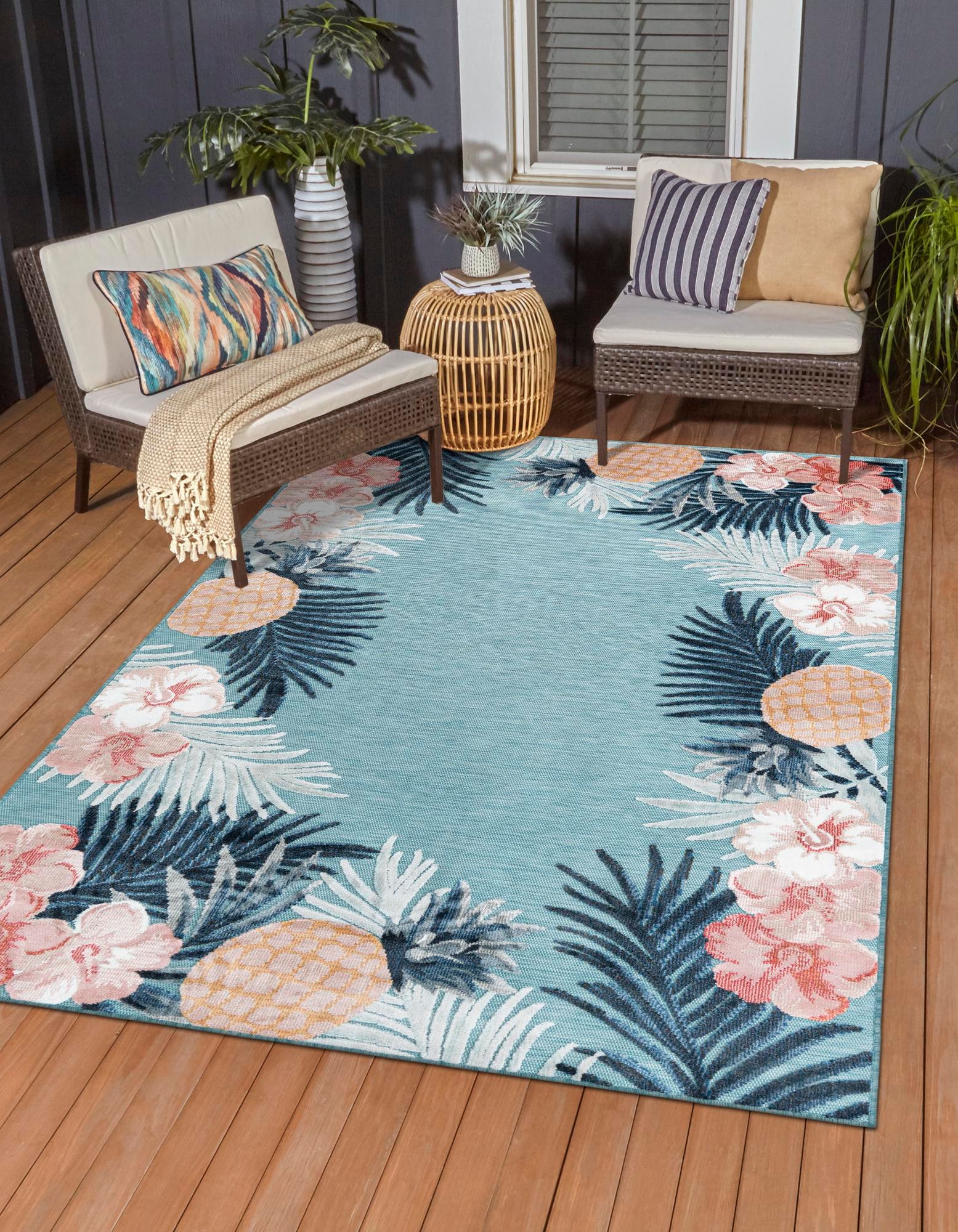 Blue 2' 2 x 3' Botanical Indoor / Outdoor Rug | Rugs.com