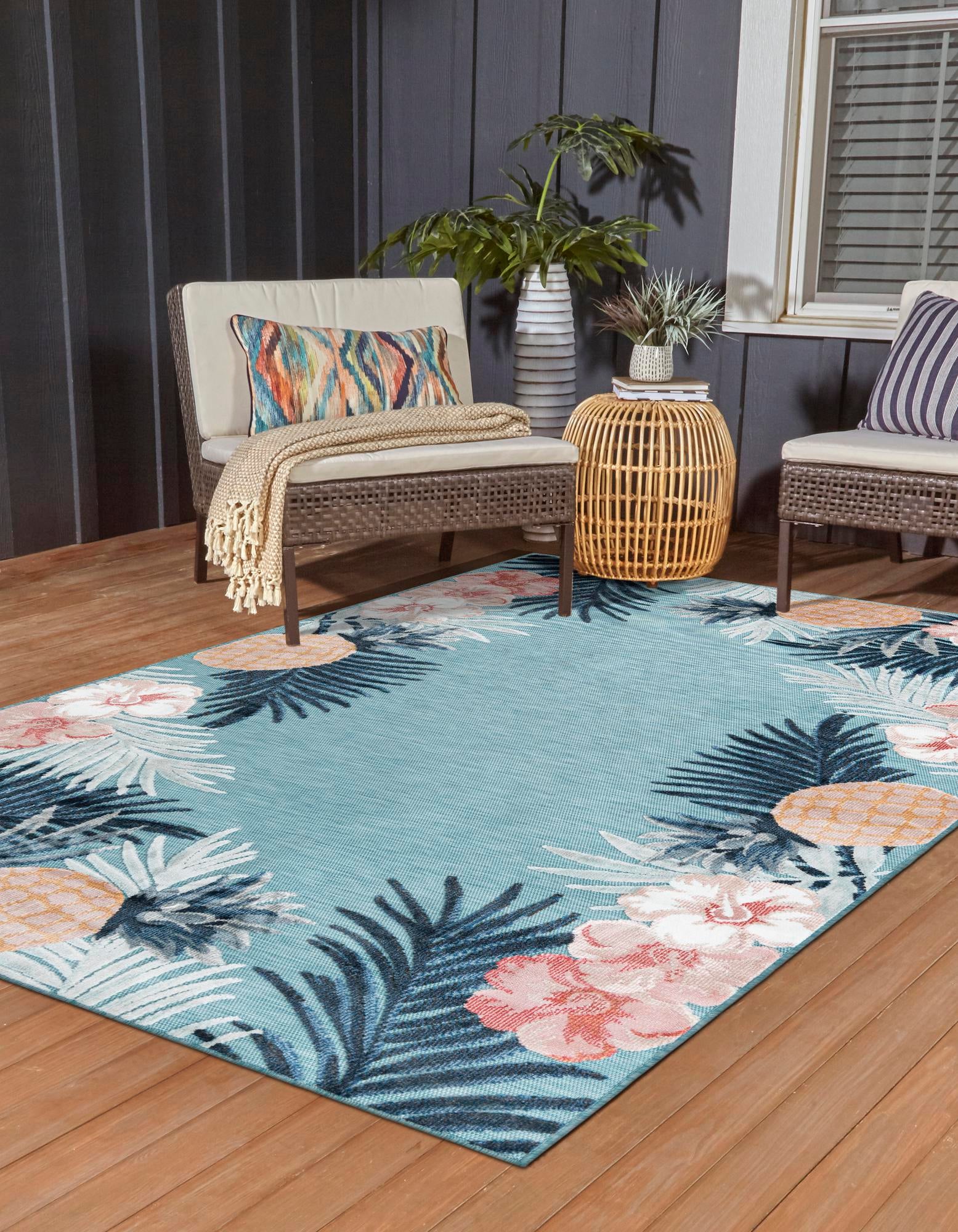 Blue 2' 2 x 3' Botanical Indoor / Outdoor Rug | Rugs.com