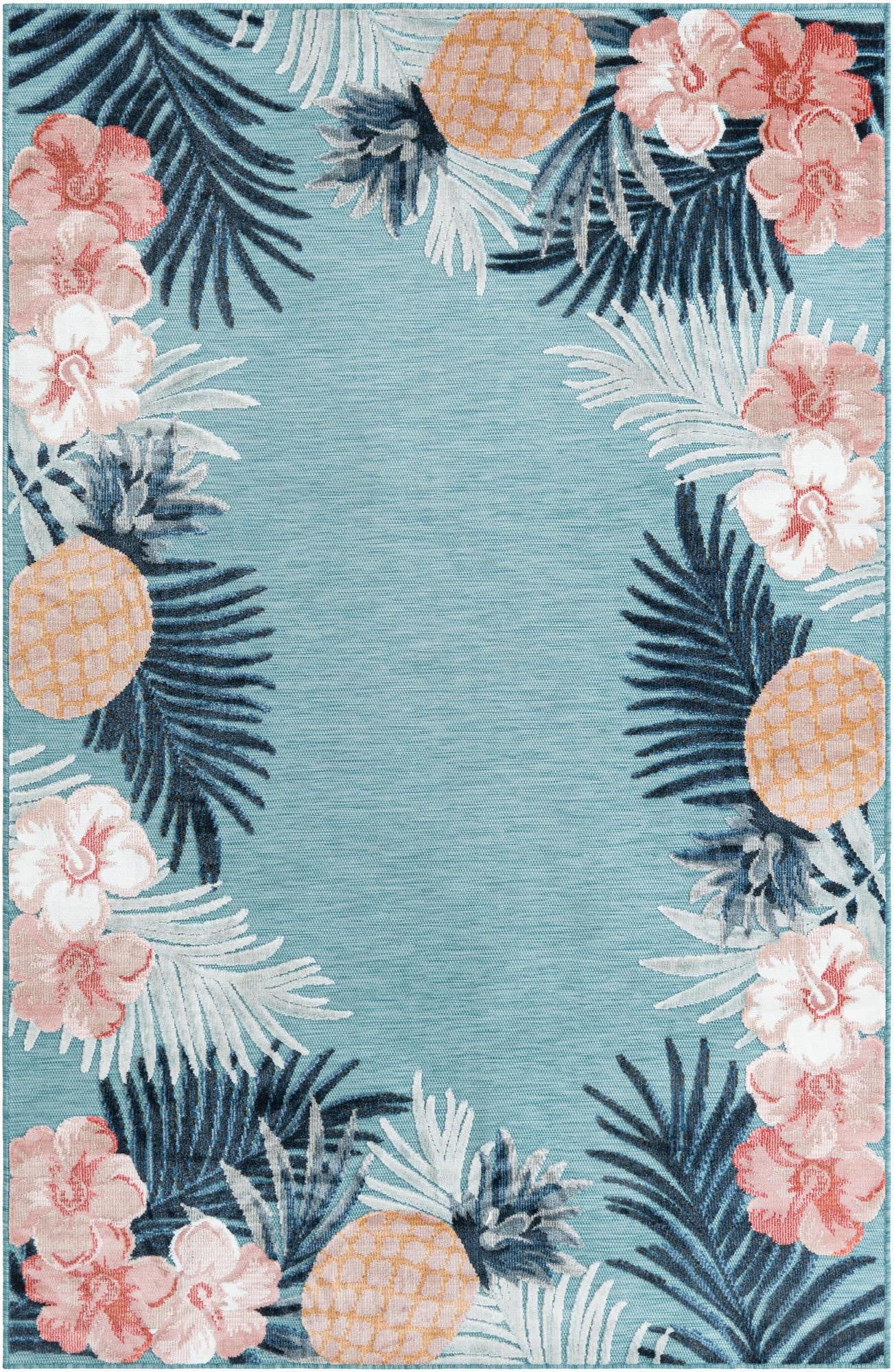  5' 2 x 8'  Washable Botanical Indoor / Outdoor Rug